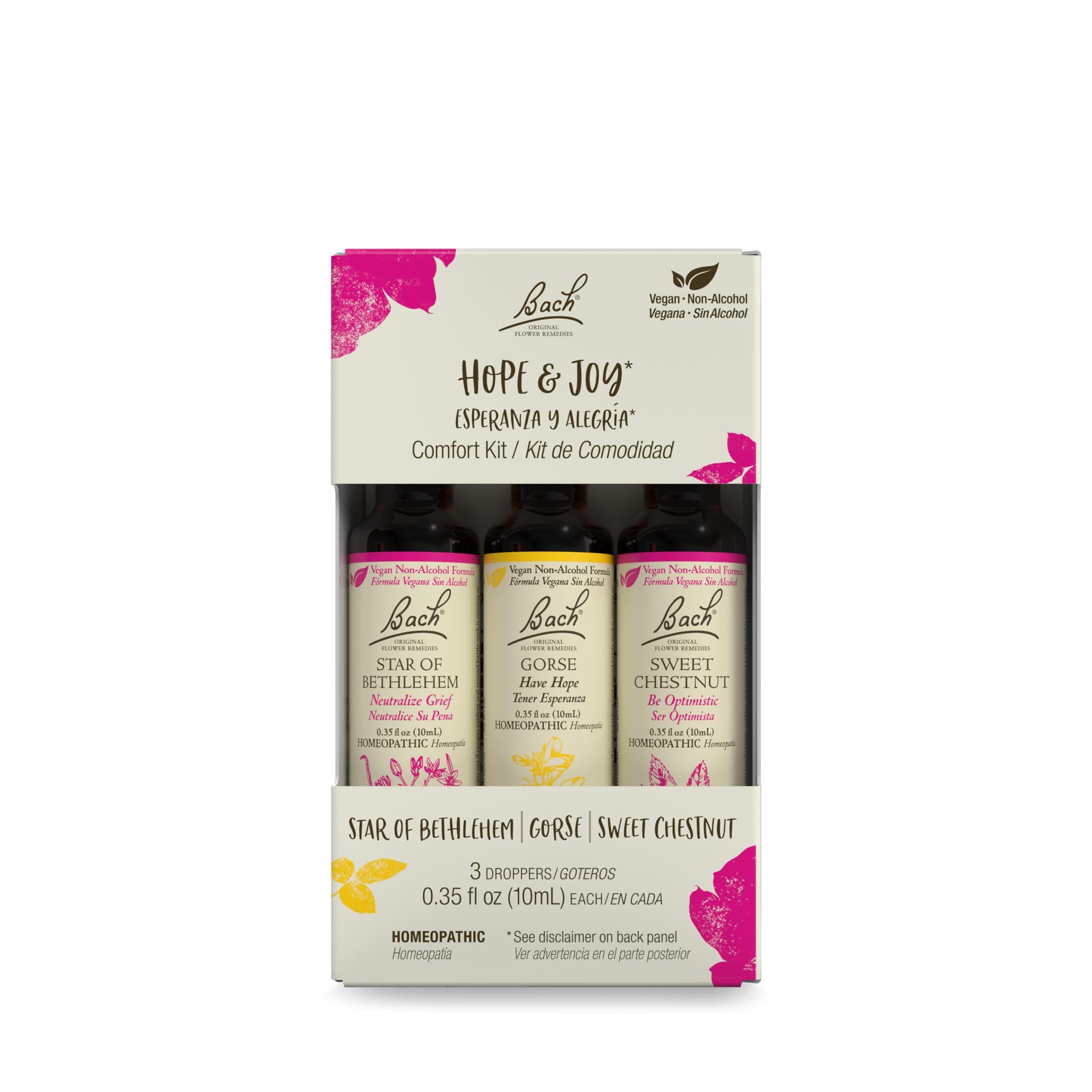 Bach Original Flower Remedies, Hope & Joy Kit, for Comfort & Optimism (Non-Alcohol Formula), Natural Homeopathic Flower Essence, Vegan, 3 x 10mL Droppers