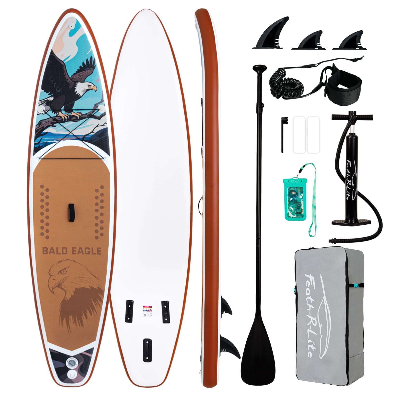 FEATH-R-LITE Inflatable Paddle Board Stand Up Paddleboards for Adults SUP with Premium Accessories Pump, Adjustable Paddle, Leash, Three Fins, Backpack