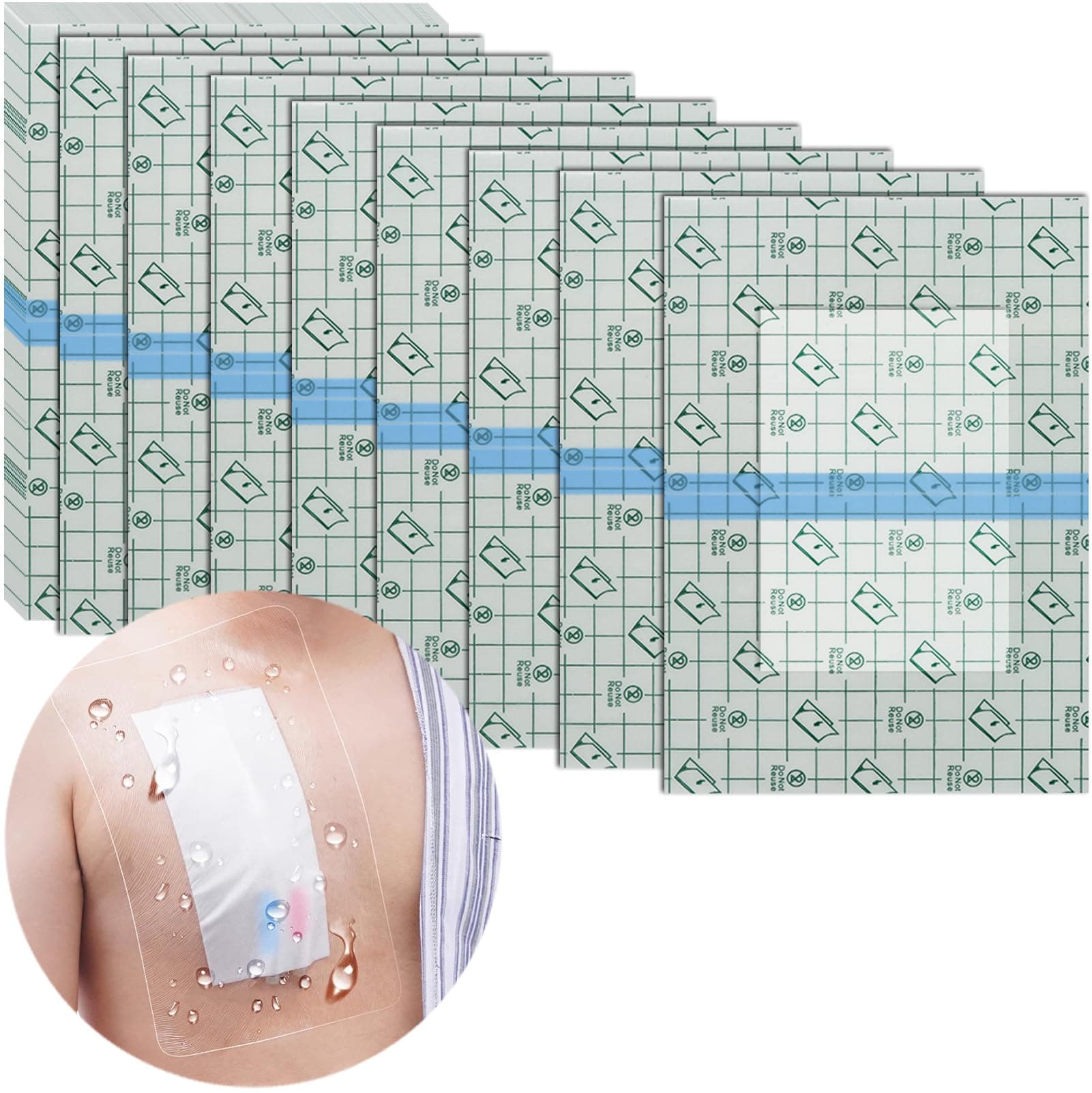 Waterproof Shower Protector | 10x12 Inch Dialysis Catheter Shower Cover Large | Without Glue in The Center for Chest Chemo Port Picc Line PD Peritoneal Dialysis Accessories Bandage (Pack of 7)