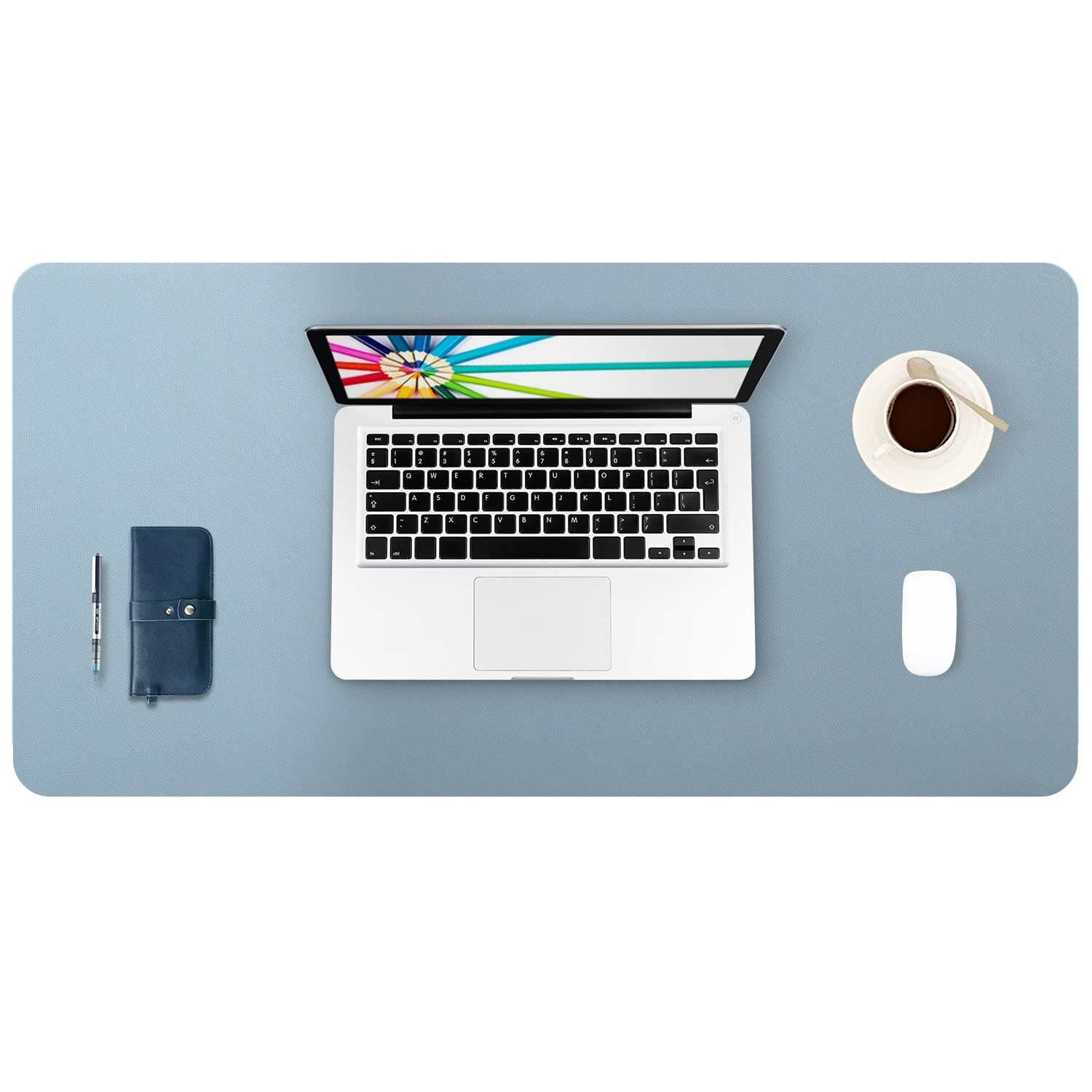 Desk Pad Large, 31.5" X 15.8" Multifunctional Laptop Desk Mat PU Leather Mouse Pad Desk Blotter Desk Writing Pad for Office/Home, Dual-Side Use PU Waterproof +Suede Non-Slip (Azure)
