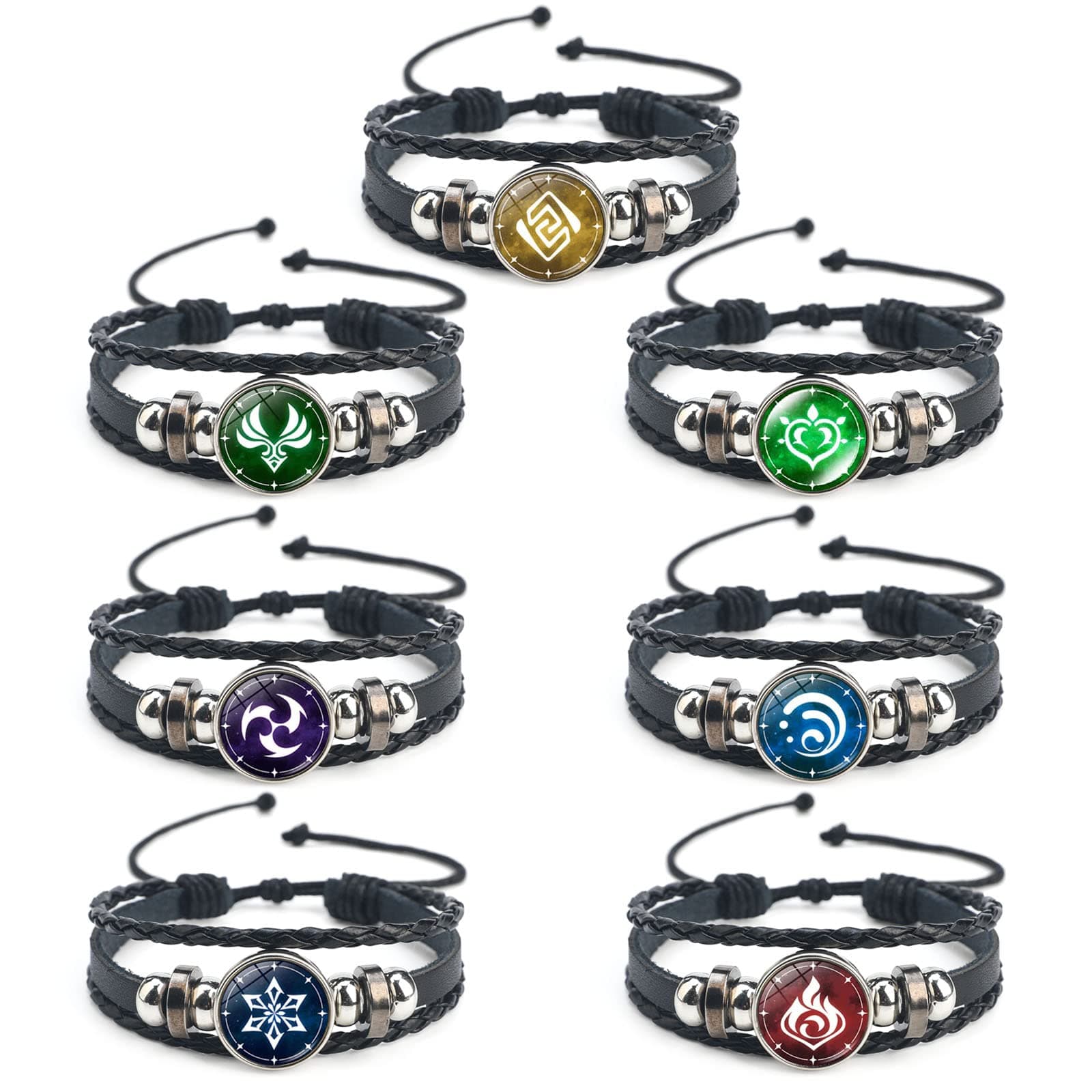 UTIEHD Genshin Impact Bracelet 7 Pcs, Animne Luminous Bracelet, Element Luminous Bracelets Glow in Dark, God's Eye Time Gem Bracelet of Fire, Ice, Wind, Grass, Rock, Thunder, Water