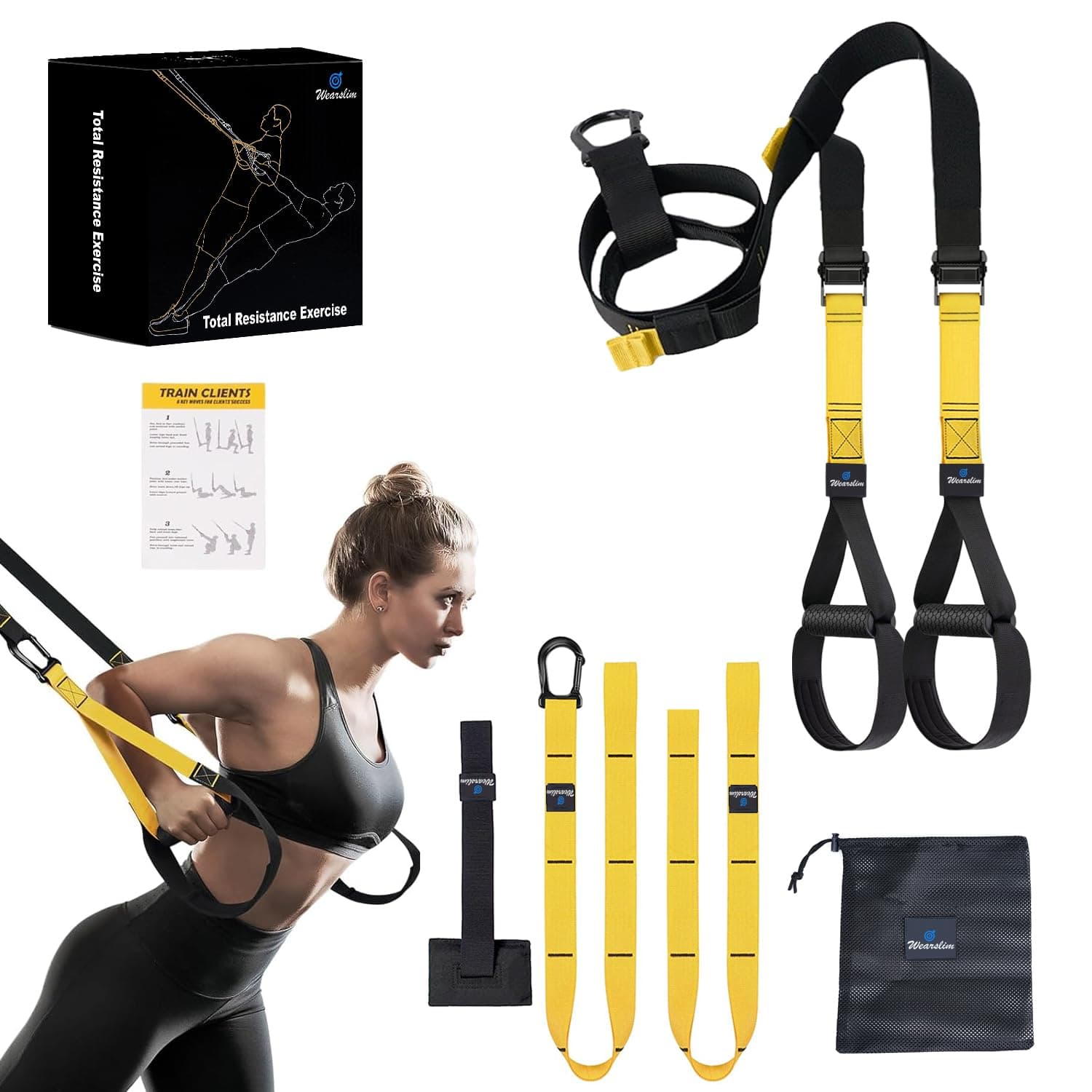 Wearslim® Professional All in one Suspension Trainer | Full Body Weight Resistance System | Lightweight & Portable Fitness Equipment to Build Muscle, Burn Fat and Improve Cardio for Men and Women