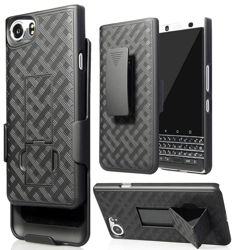 Nakedcellphone Case with Clip for BlackBerry KEYone, Black Kickstand Cover + Belt Hip Holster for BlackBerry KEYone Phone (Verizon/ATT/Sprint/Unlocked)