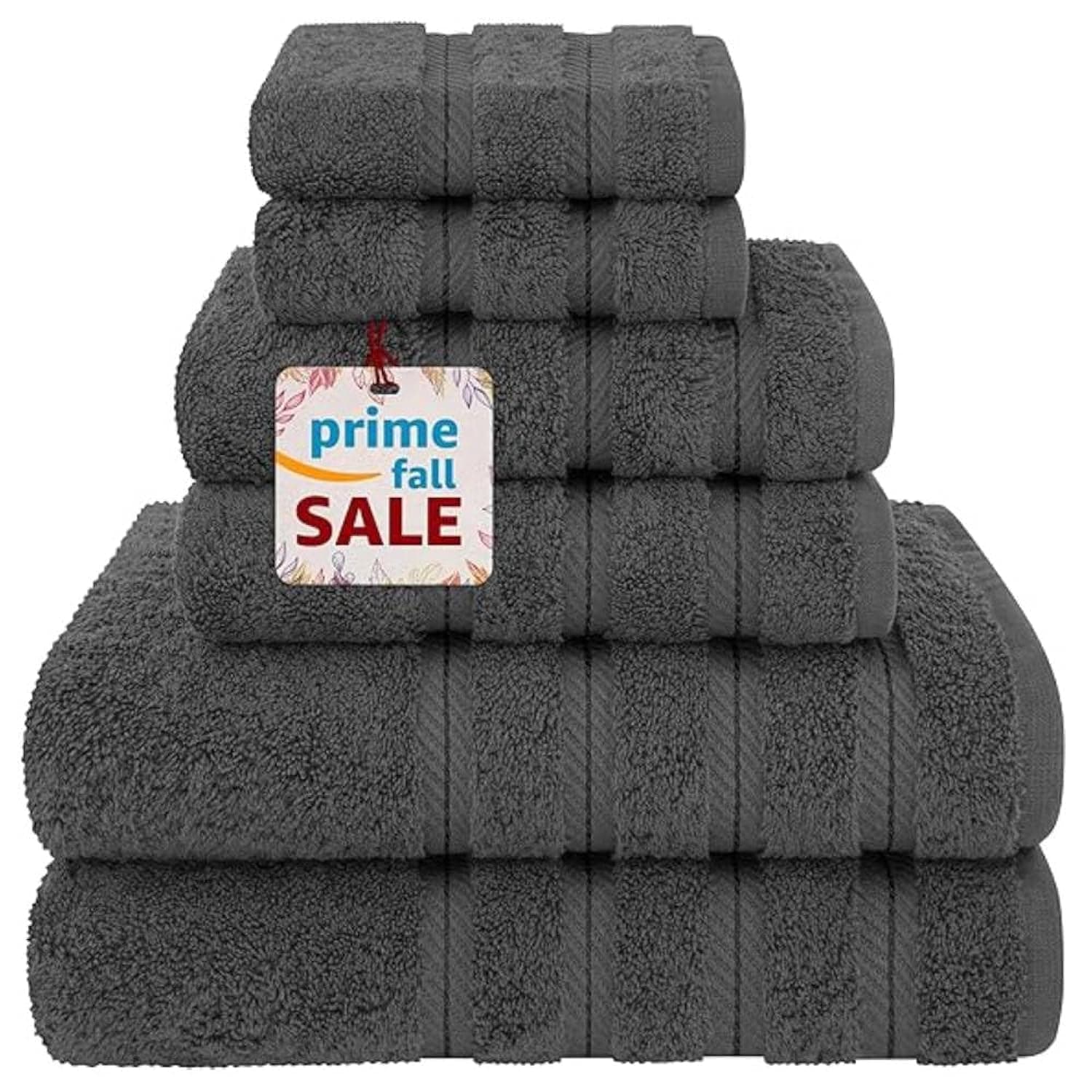 Bath Towel Set [Pack of 6] 100% Combed Cotton 600 GSM, Super Soft & Absorbent Fingertip Towels 2 Bath Towels, 2 Hand Towels, 2 Washcloths - [Worth $49.99] (Dark Grey, Bath Towels 6 Pack)