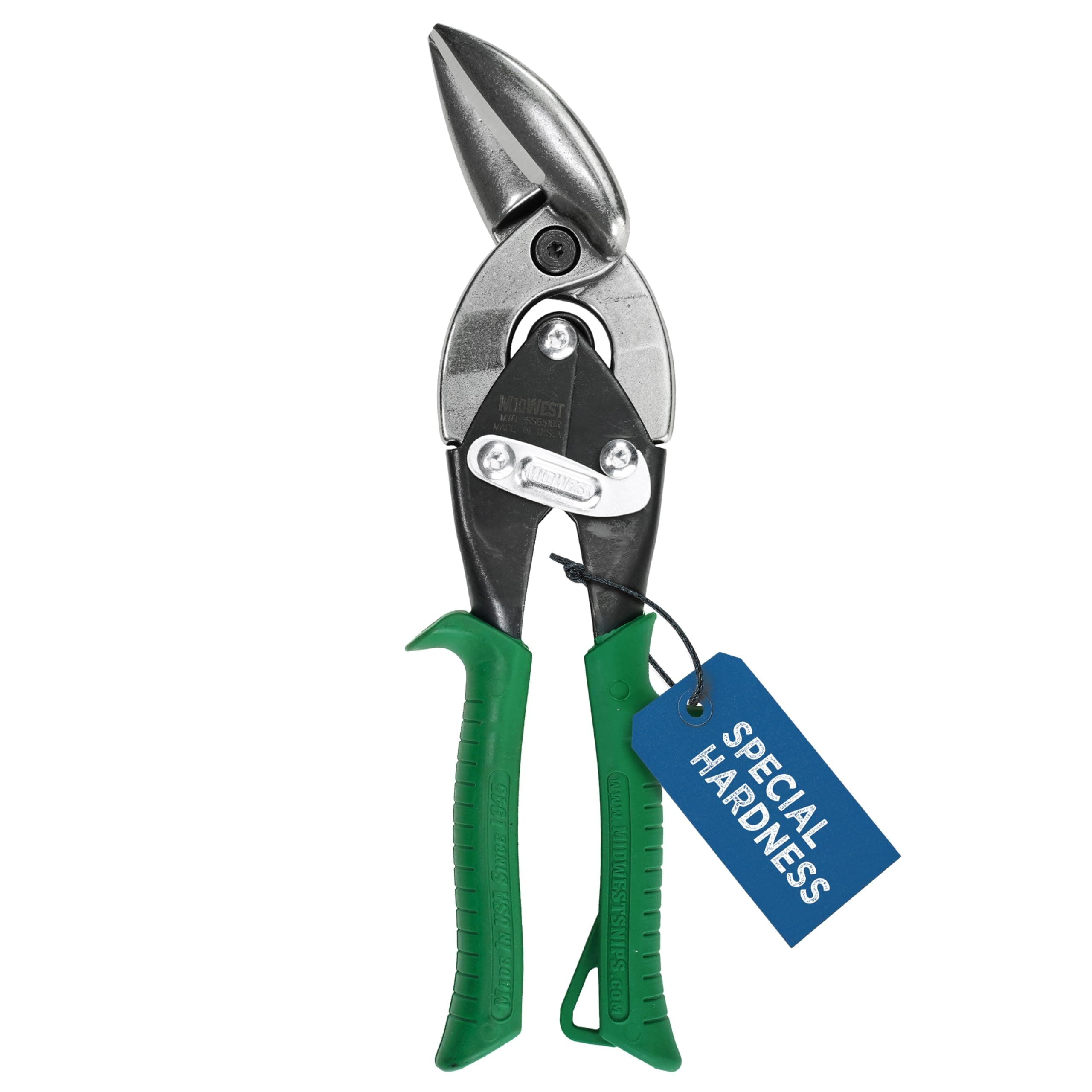 MIDWEST Special Hardness Aviation Snip - Right Cut Offset Stainless Steel Cutting Shears, Made in the USA - MWT-SS6510R