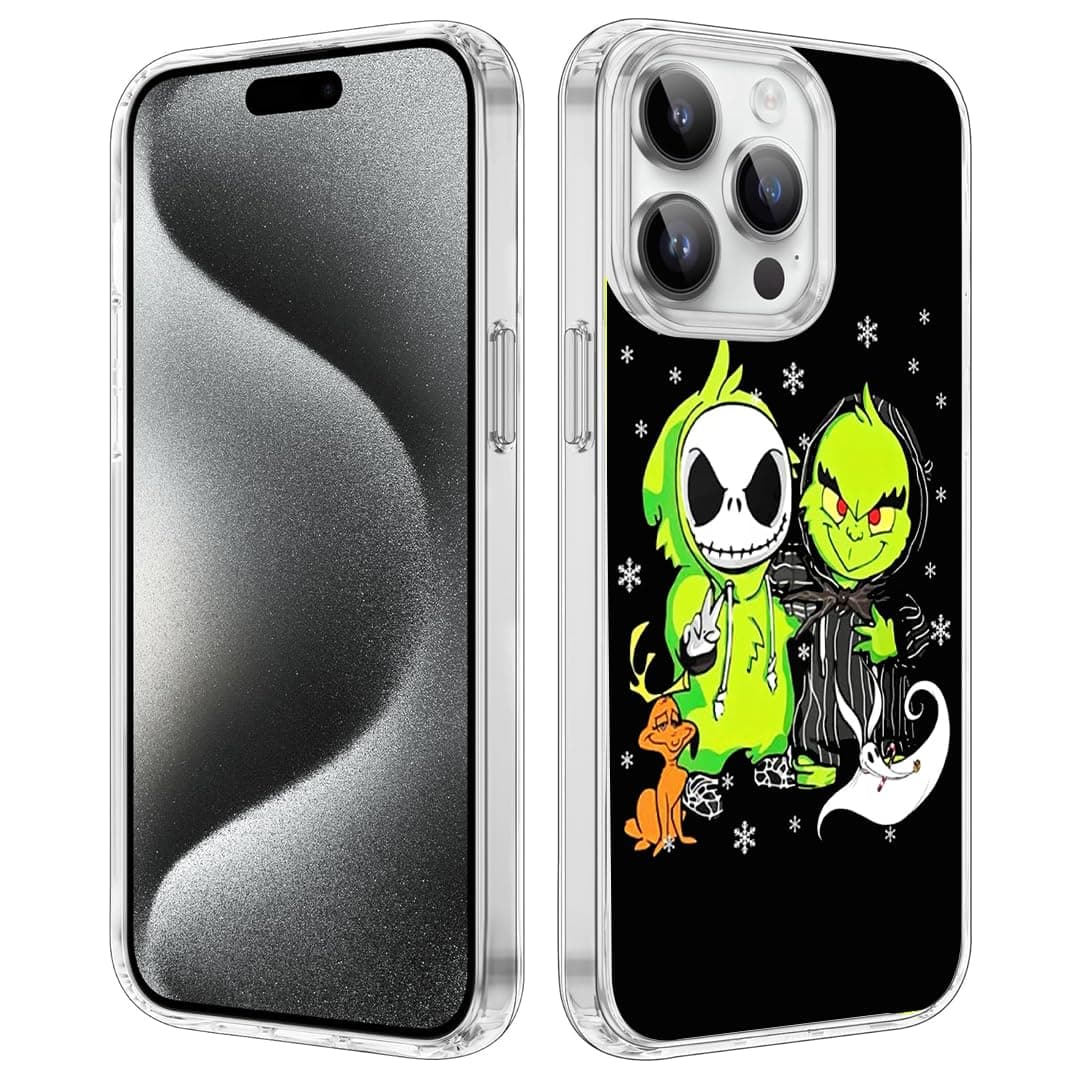 Phone Case Cover Compatible with iPhone Jack Skellington and Grinch Slim The Nightmare Clear Before Soft TPU Christmas Compatible with iPhone 11 Pro Max Transparent