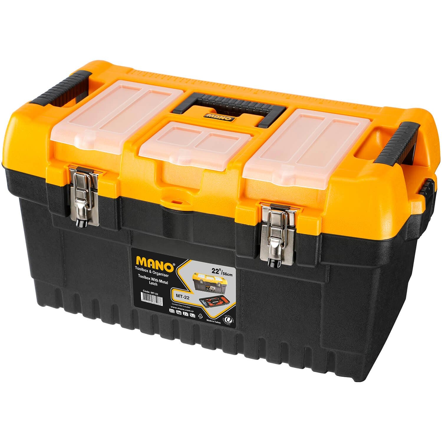 Mano MG 22-inch Trade Quality Toolbox with Full Metal Hinge Rod Plus Removable Organiser Tray and Lid Organiser