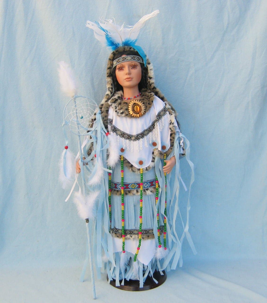 - KINNEX COLLECTIONS SINCE 1997 28" Collectible Native American (Indian) Porcelain Doll - Blue Bird-D28677
