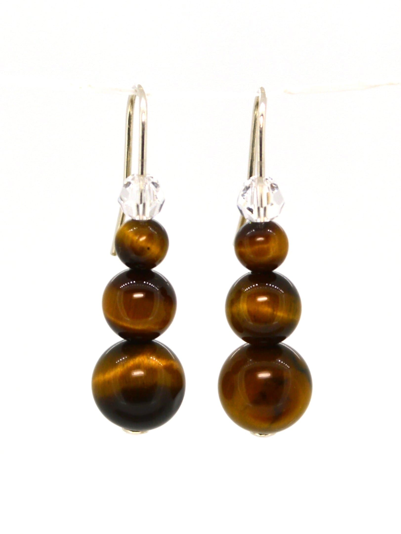4LG (Live Love Laugh be Lucky) Natural Brown Tiger's Eye & Crystal Silver Earrings Wild Leopard Positive Attitude