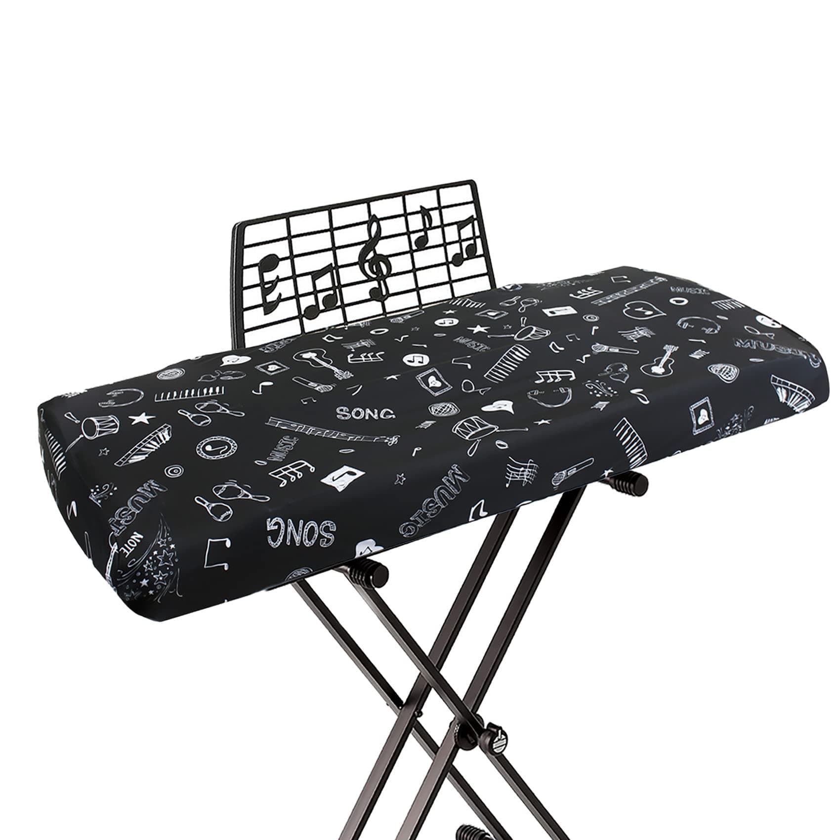 Explore Land Stretchy 61/88 Keys Piano Keyboard Dust Cover with Music Stand Opening for Digital Electronic Piano (61,Music)