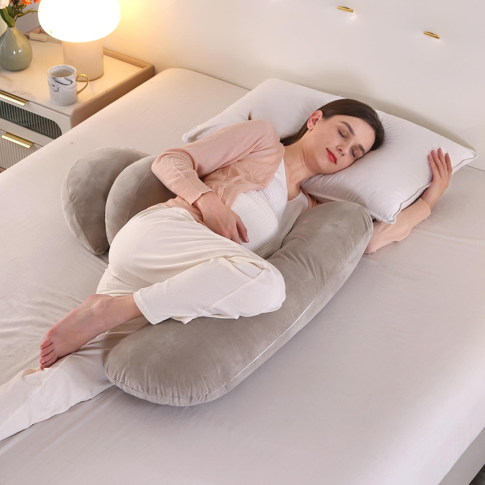 SHANNA Wedge Pregnancy Pillow for Sleeping, Maternity Body Support Pillow for Back, Hips, Belly, Legs, Adjustable Soft Comfort Pregnancy Pillow, Removable Pillow Cover(Khaki)