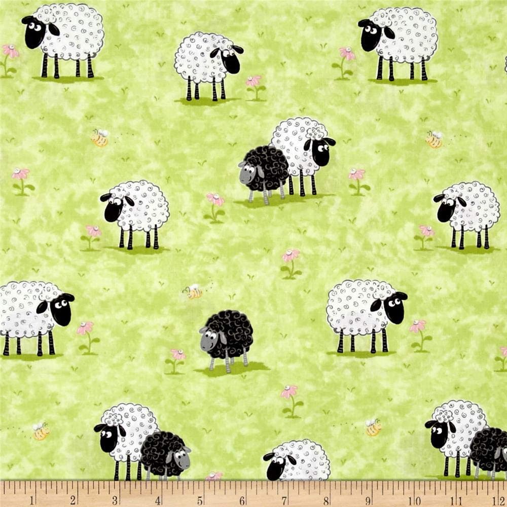 SusybeeLal The Lamb Lal In Meadow Kiwi, Fabric by the Yard