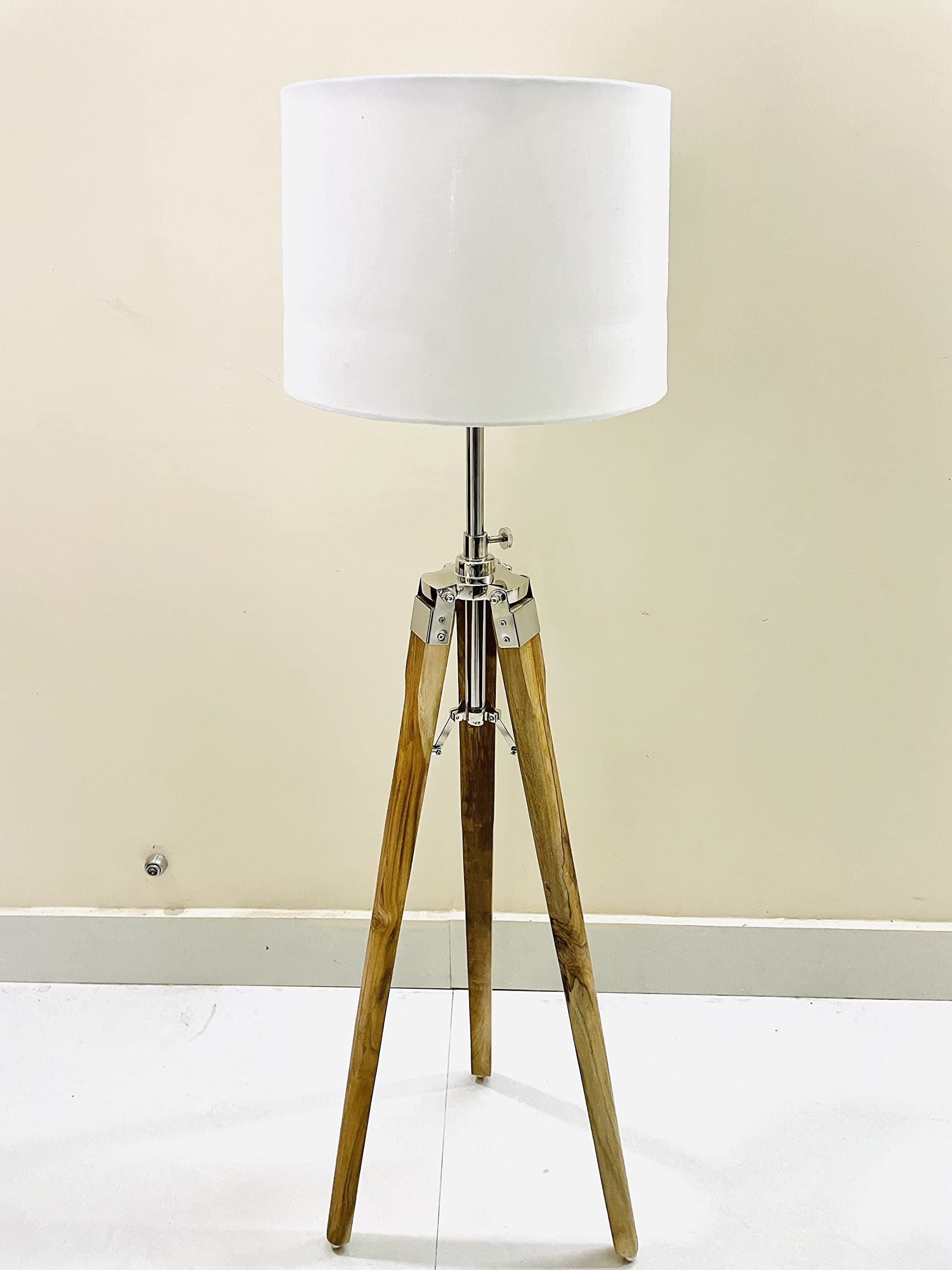 Royal Nautical Handicraft Wooden Tripod Floor lamp with White Fibre Shade Living Room Home Office