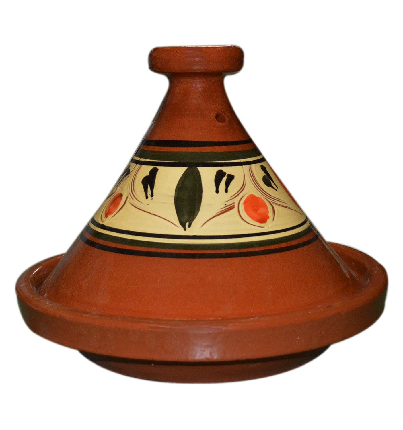 Treasures Of Morocco Moroccan Cooking Tagine, Handmade Safe Glazed Traditional, Medium Size, 10 inches, Brown, Round, Clay