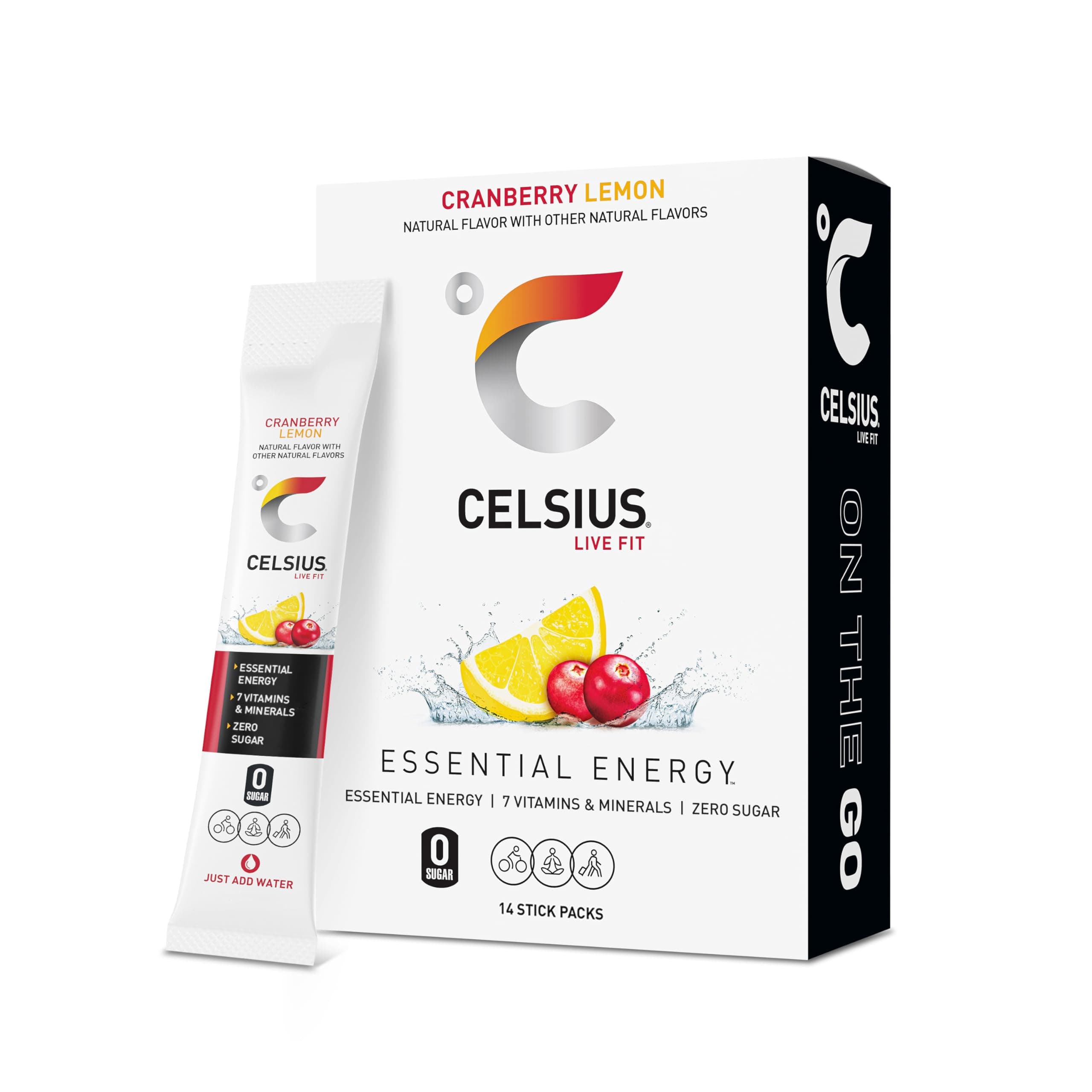 CELSIUS Cranberry Lemon On-The-GO Powder Stick Packs, Zero Sugar (14 Sticks per Pack - 0.18oz Each)