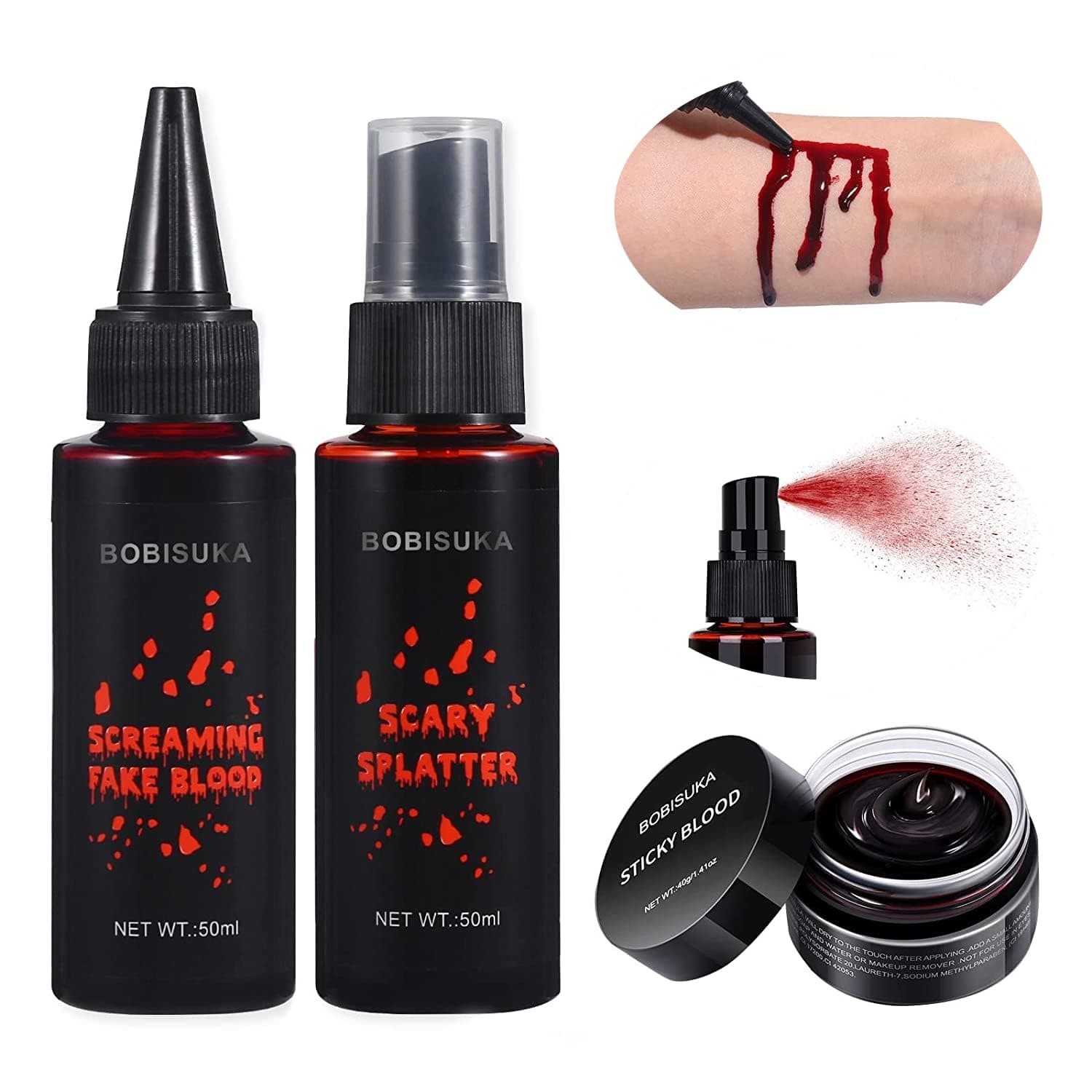 Bobisuka Halloween Fake Blood Makeup Kit - Realistic Washable Special Effects Sfx Coagulated + Dripping Spray For Zombie Vampire Monster Cosplay Mouth Clothes Dress Up