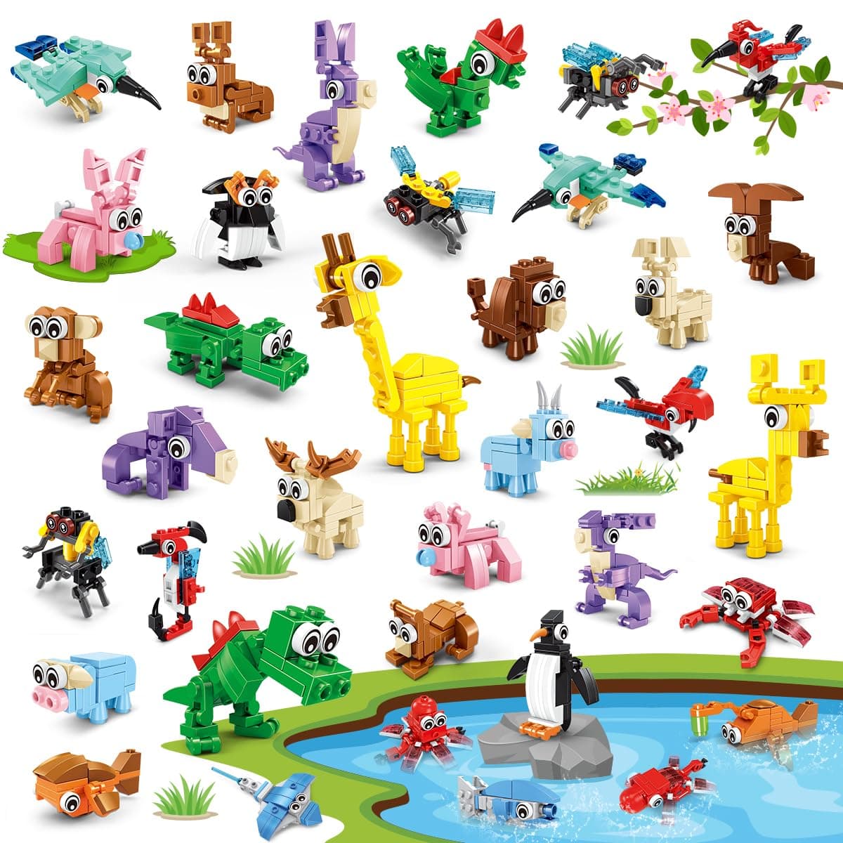 INSOON30 Packs Animal Party Favors for Kids, 810 PCS Mini Animal Building Block Toy Set for Goodie Bag Fillers Classroom Prizes Easter Birthday Children's Day for Boys Girls Student Ages 6+