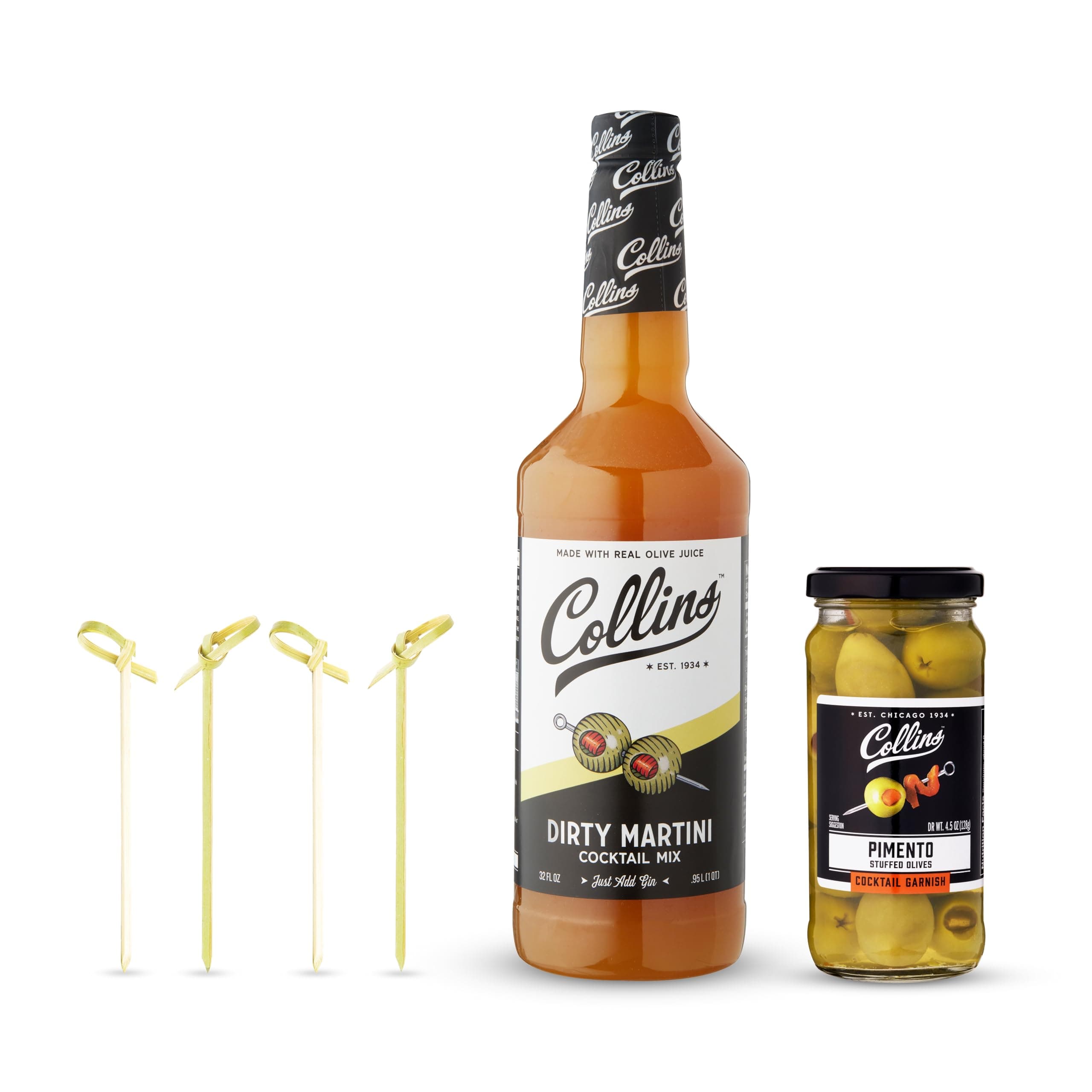 Collins Dirty Martini, Gin Cocktail Mix, Stuffed Gourmet Picks, Olive Brine Accessories, Home Bar, Bartender Mixer, Drinking Gifts, Mixology Kit, Set of 3