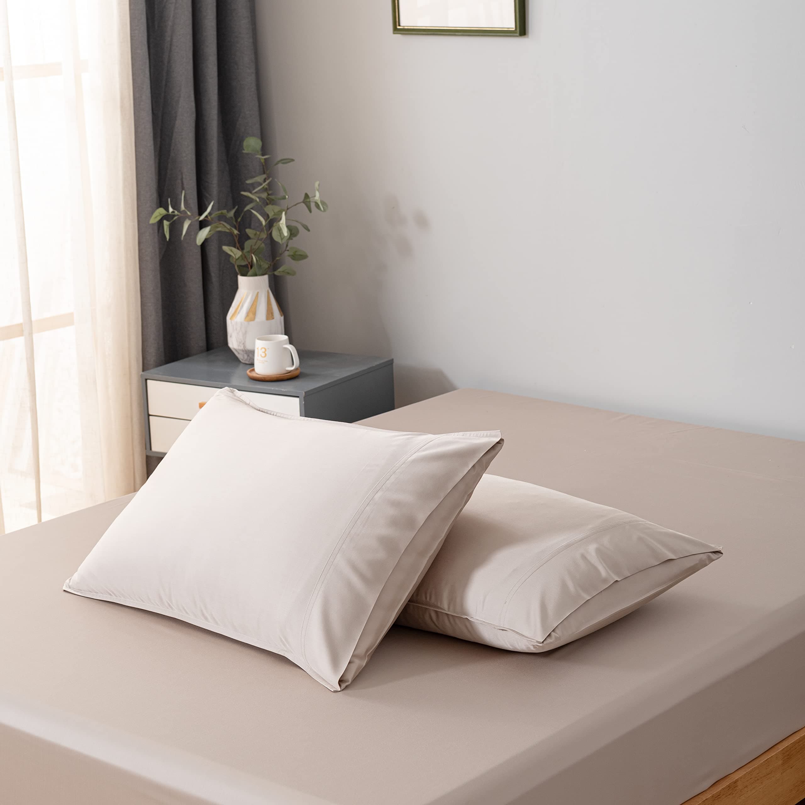 Bella Coterie | Luxury Bamboo Viscose Queen Size Pillowcase Set | 100% Organically Grown | Ultra Soft | Cooling | 2 Pcs [Dune]OEKO-TEX STANDARD 100