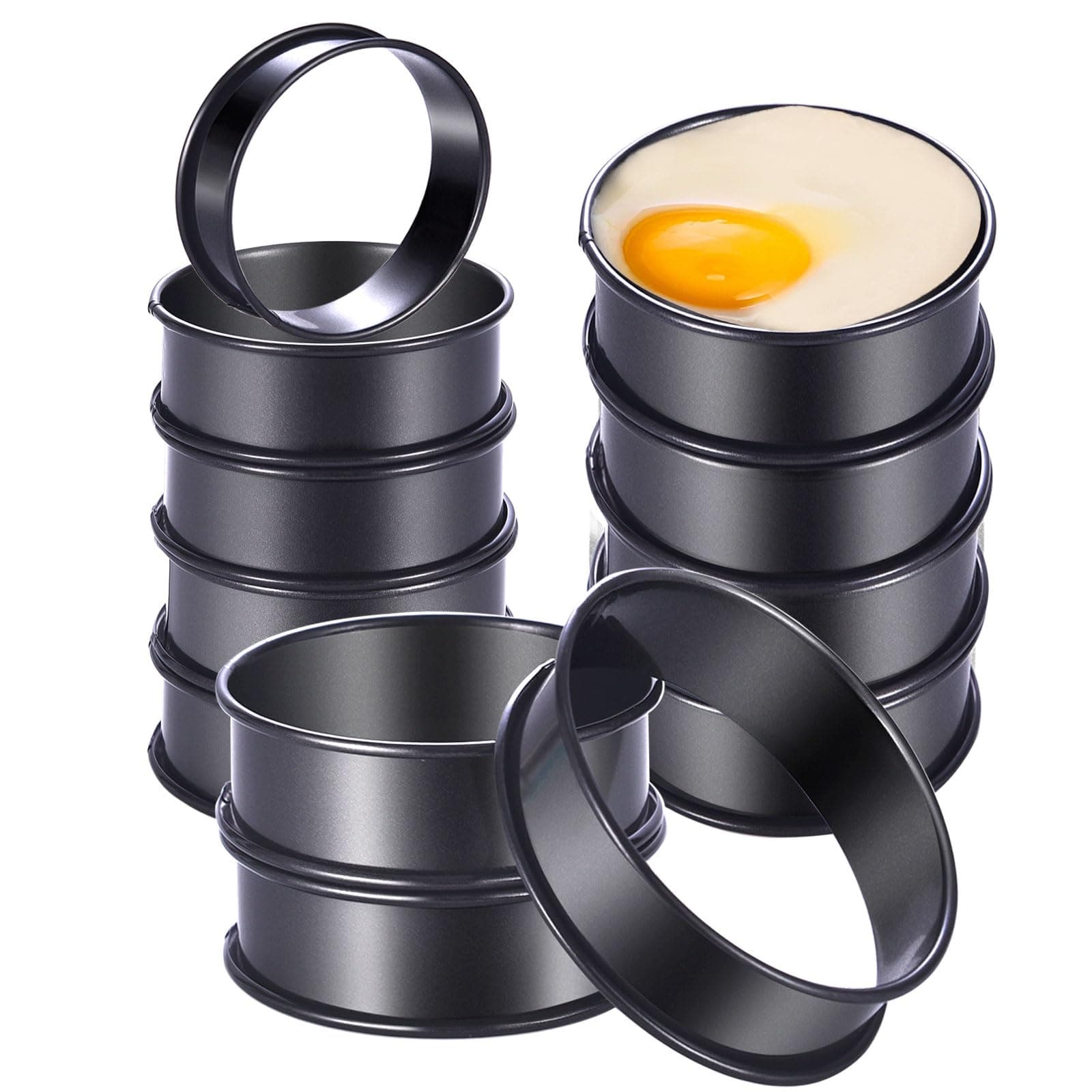 DATANYA 12Pack Crumpet Rings NONSTICK English Muffin Rings - 3.15 Inch Stainless Steel Double Rolled Tart Rings Upgraded Round Metal Baking Cooking Pastry Ring Molds for muffins, pancakes, crumpets