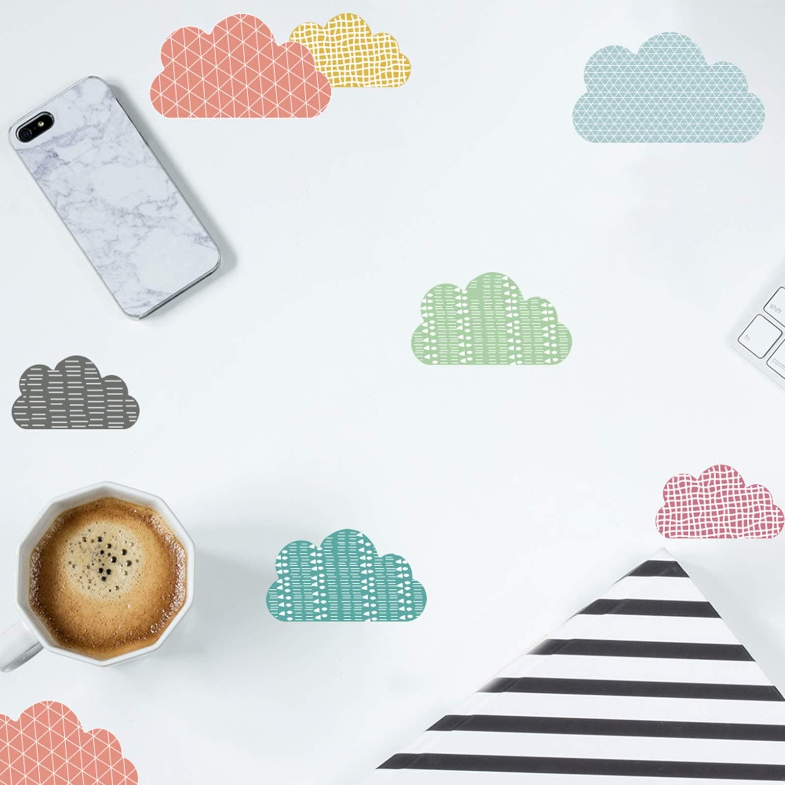 Wall Sticker Decal, Removable Colorful Cloud Wallpaper for Kid’s Room/Bedroom/Living Room, PVC Vinyl Waterproof