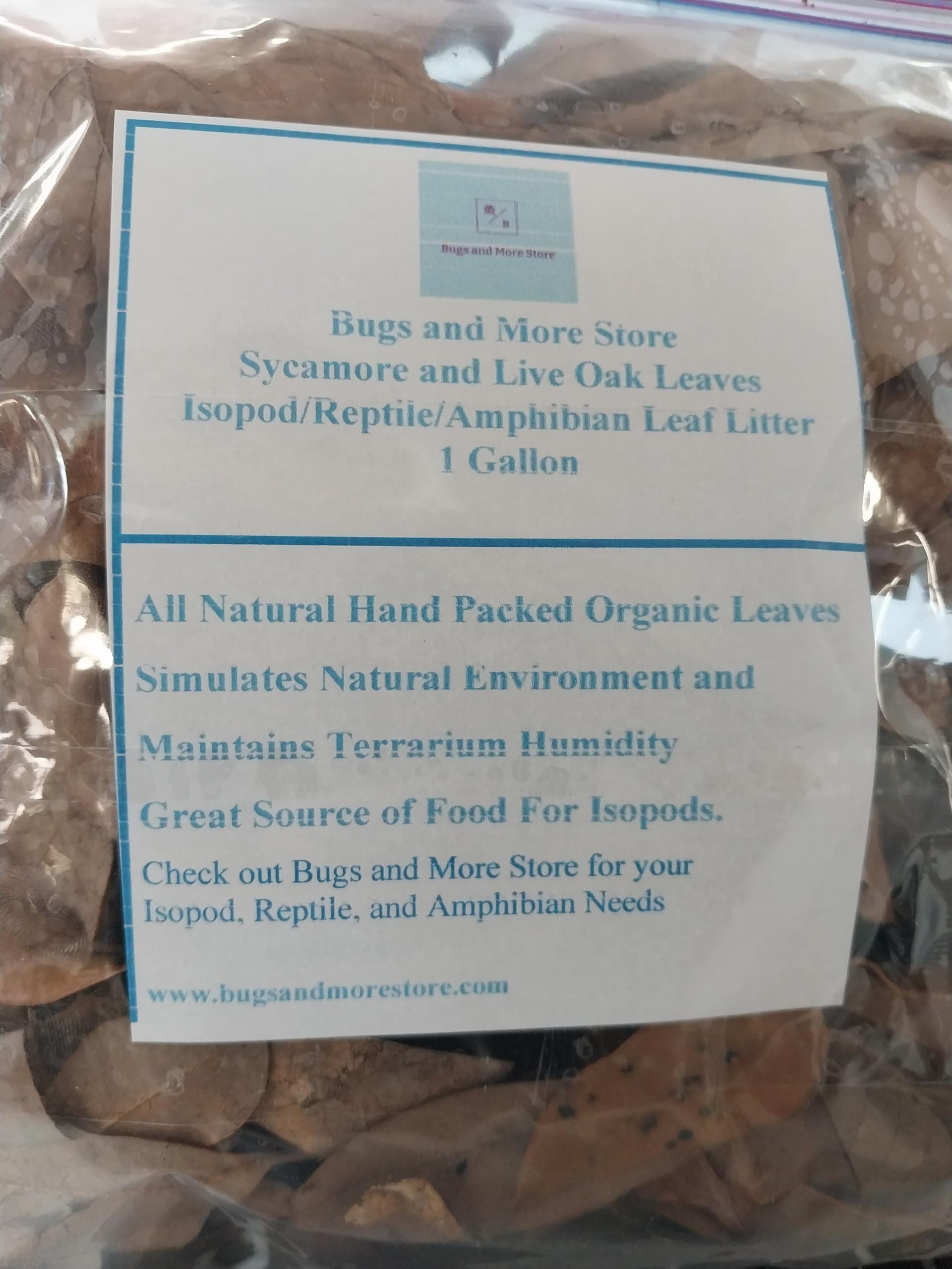 1 Gallon Bag -Mixed Organic Leaves, Live Oak Leaves and Sycamore Leaves, Hand Packed, Organic, Great for Isopods and Reptiles