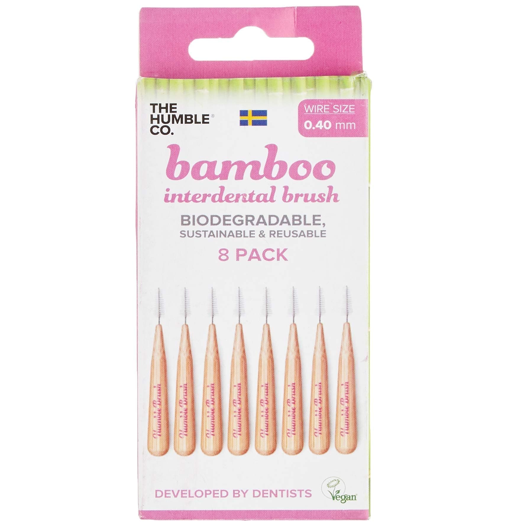 The Humble Co.Bamboo Interdental Brushes - SIZE 0-0,4 mm - Developed by Dentists - Designed In Sweden - Sustainable & Reusable - Vegan & Cruelty-free - Eco-Friendly Packaging - 8p