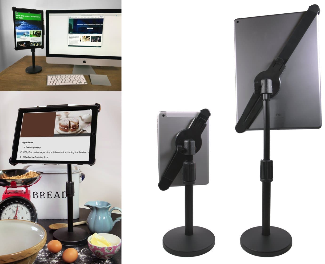 iPad Pro Tablet Stand holder adjustable Kitchen worktop desktop table office mount 9" to 16" height for 7” to 12.9" screen Apple Air Mini Samsung Galaxy Tab S3 Note Google Pixel Nexus Surface ZenPad