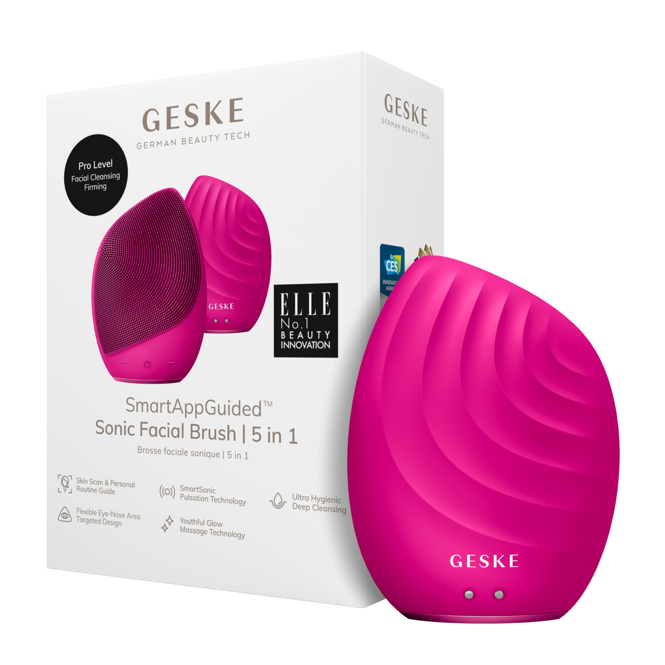 GeskeSmartAppGuided™ Facial Brush 5 in 1 | Electric Facial Cleansing Brush | Soft Silicone Brush | Professional Facial Cleansing | Facial Cleansing Device | Facial Massager