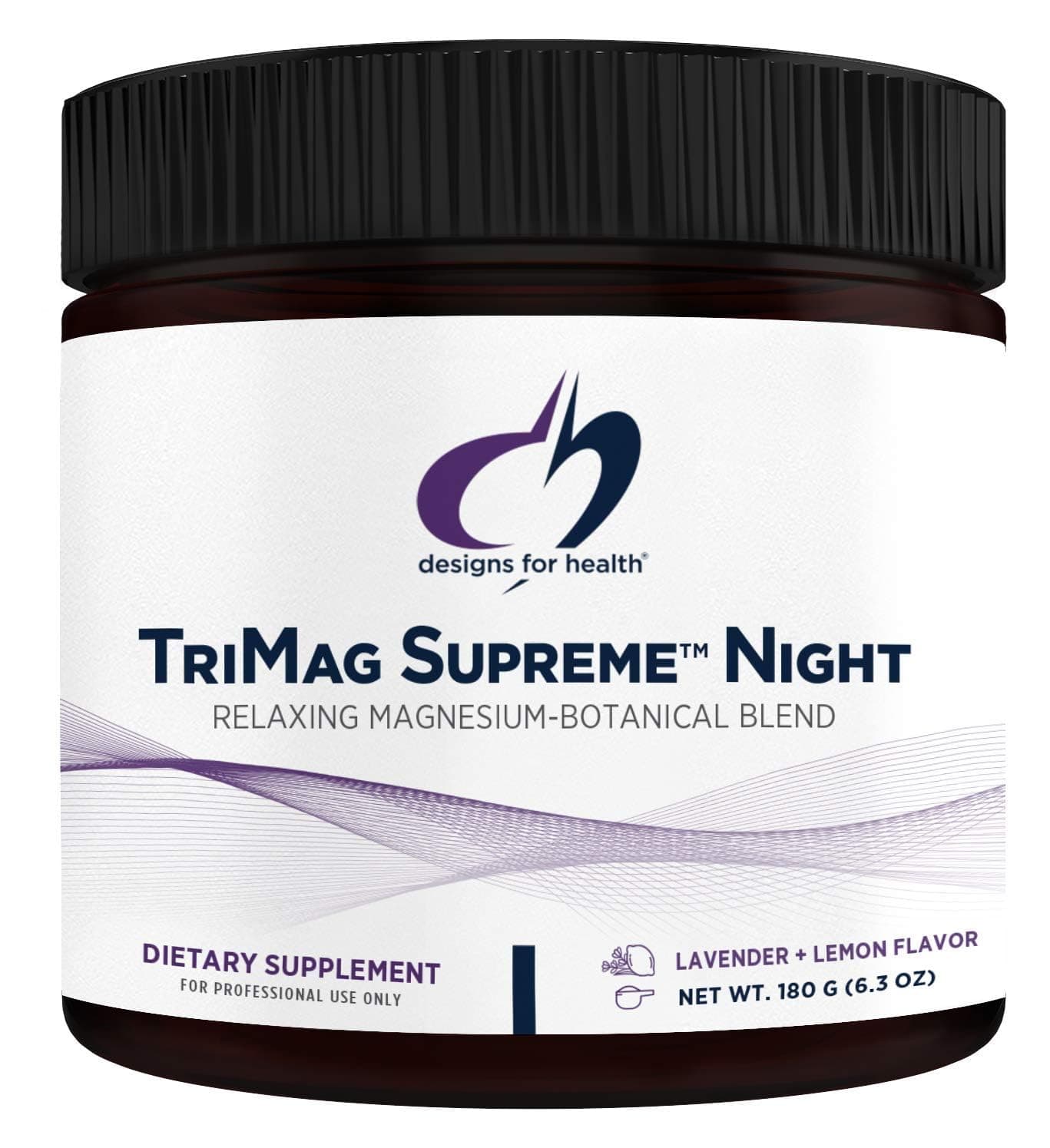 Designs for Health TriMag Supreme Powder Night - 300mg Magnesium Drink Supplement with Tart Cherry for Calm and Sleep - Lavender Lemon Flavor (30 Servings / 180g)