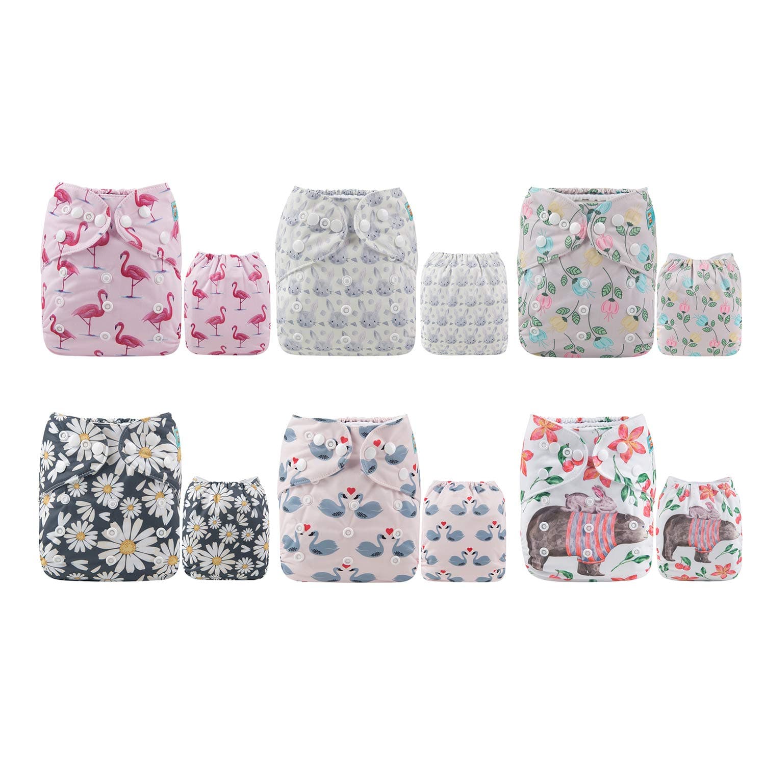 ALVA 6 Pack Cloth Diaper with 12 Inserts One Size Adjustable Washable Reusable Diaper Cover for Baby Girls and Boys