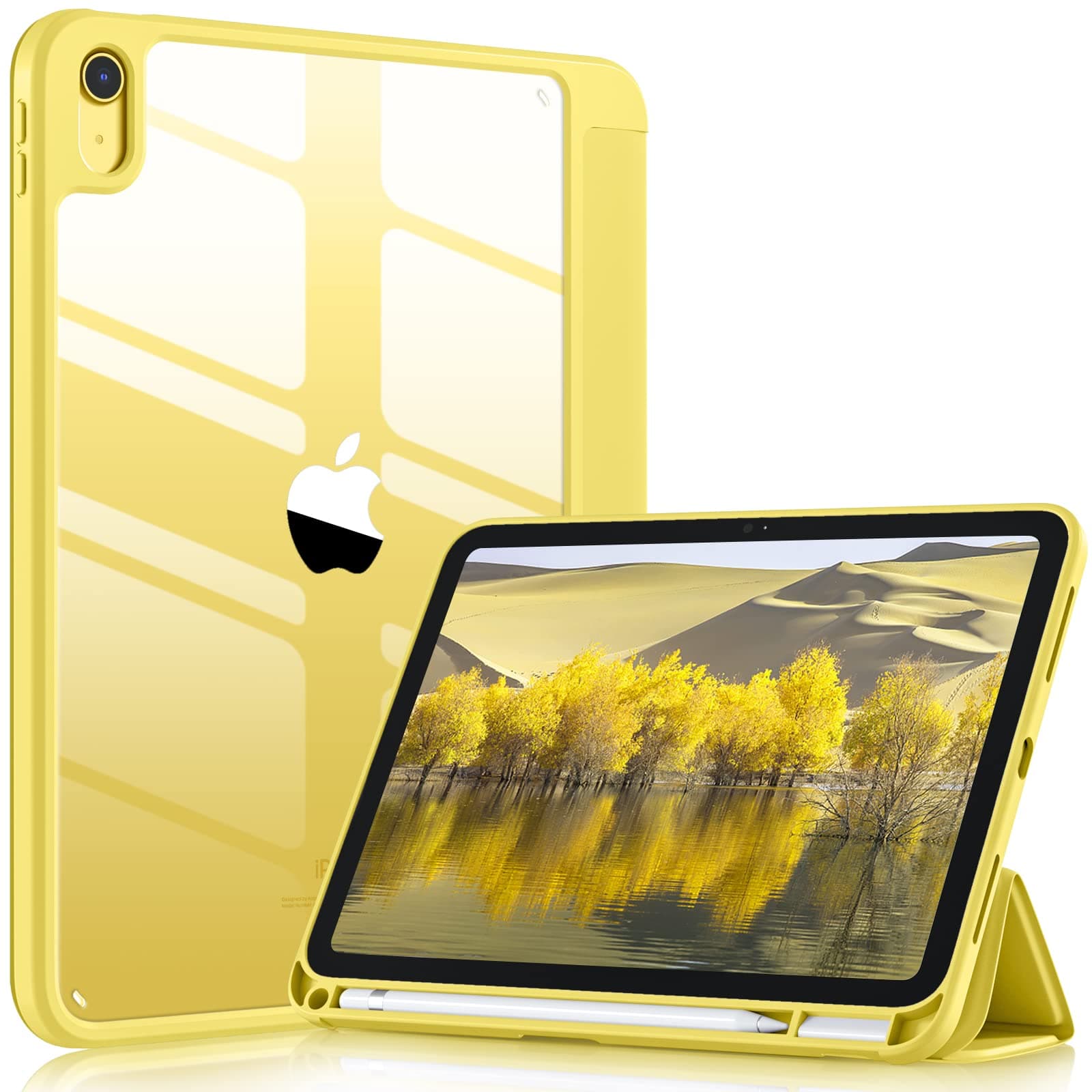 Wenlaty Compatible with iPad (A16) 11th Generation Case 11 Inch 2025, for iPad 10th Generation Case 10.9 Inch 2022 with Pencil Holder, Trifold Stand Protective Clear Back, Auto Wake/Sleep, Yellow