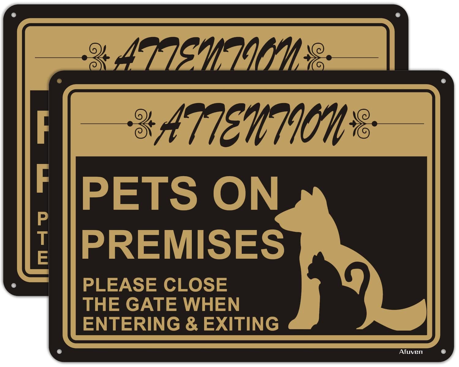 Keep Gate Closed Signs Dogs On Premises Signs 10" x 7" Gate Closed All Times Sign Beware Dogs Signs Metal Reflective Rust Free Aluminum UV Protected Waterproof Easy Mounting Outdoor Use 2 Pack