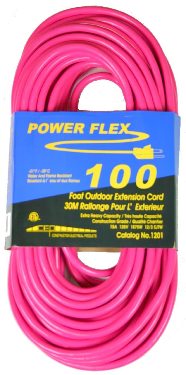 CEP Construction Electrical Products 1201NP 12-Gauge 3 Wire 100-Feet Neon Pink Extension Cord