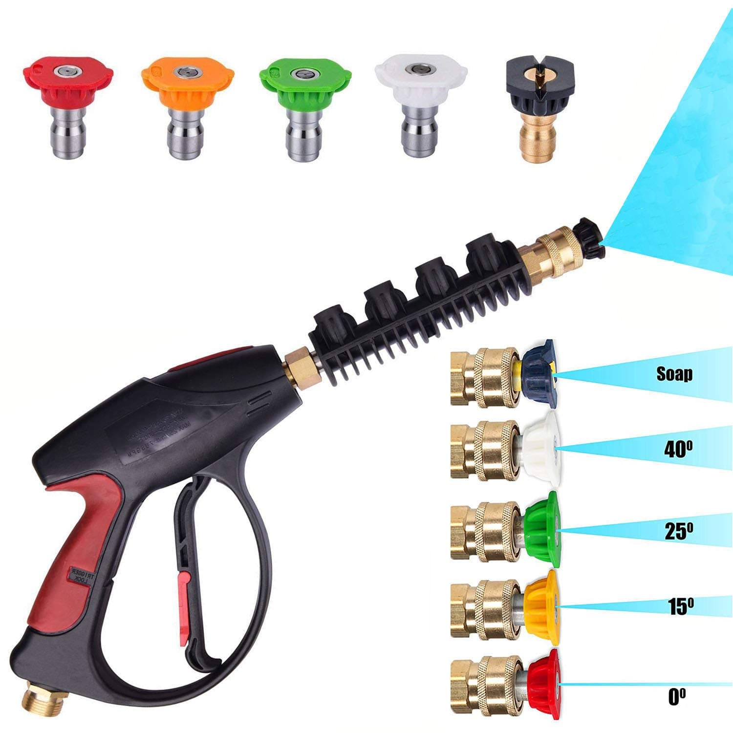 8609097 3000 PSI High Pressure Washer Gun Water Jet Car Wash Gun,M22 Thread, with 5-Color Pressure Water Washer Nozzles