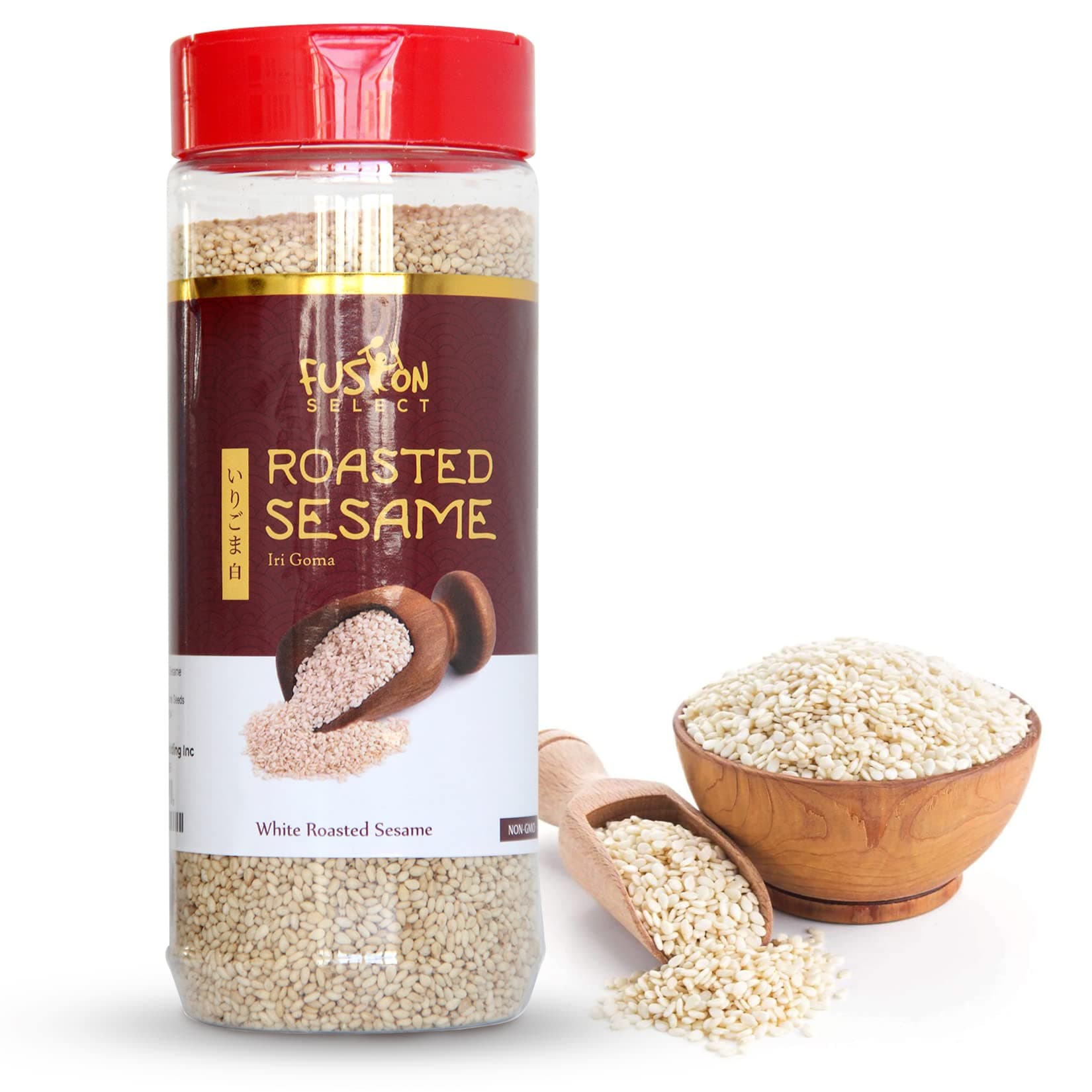Fusion Select Roasted White Sesame Seeds - Natural Toasted Sesame Seeds - Crispy, Crunchy, Nutty Taste for Asian, Mediterranean & Middle Eastern Cuisine - Salad, Soup, Noodle & Sushi Topping