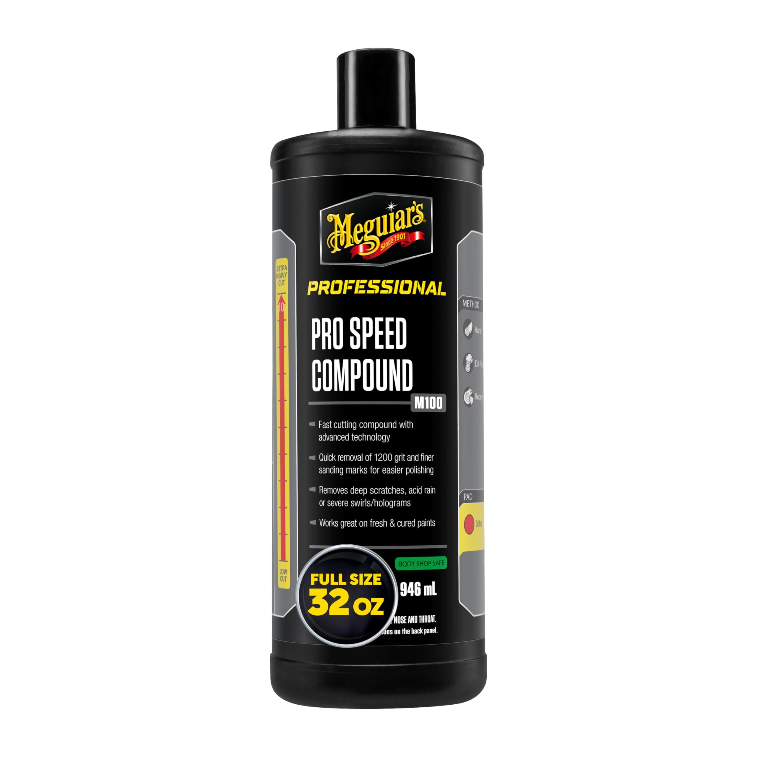 Meguiar's Pro Speed Compound M10032, Fast-Cutting Rubbing Compound for Cars, Offers Heavy Scratch and Swirl Removal, Professional Car Polish, Car Compound Removes up to 1200 Grit Sanding Marks, 32 Oz