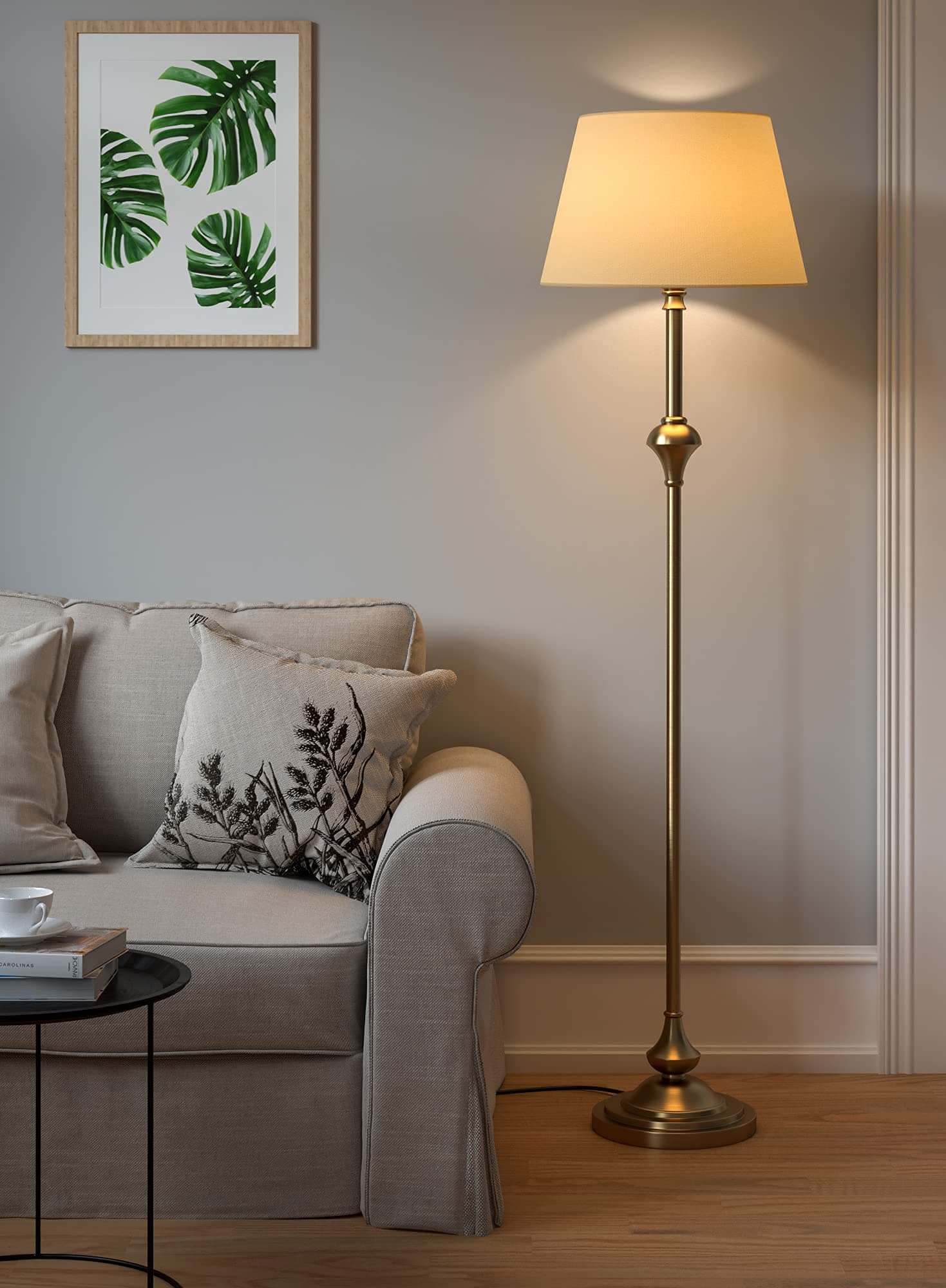 Royal Brass Antique Gold Floor Lamp Standing 5ft Height with Cream Lampshade 16 inches (Pack of 1)