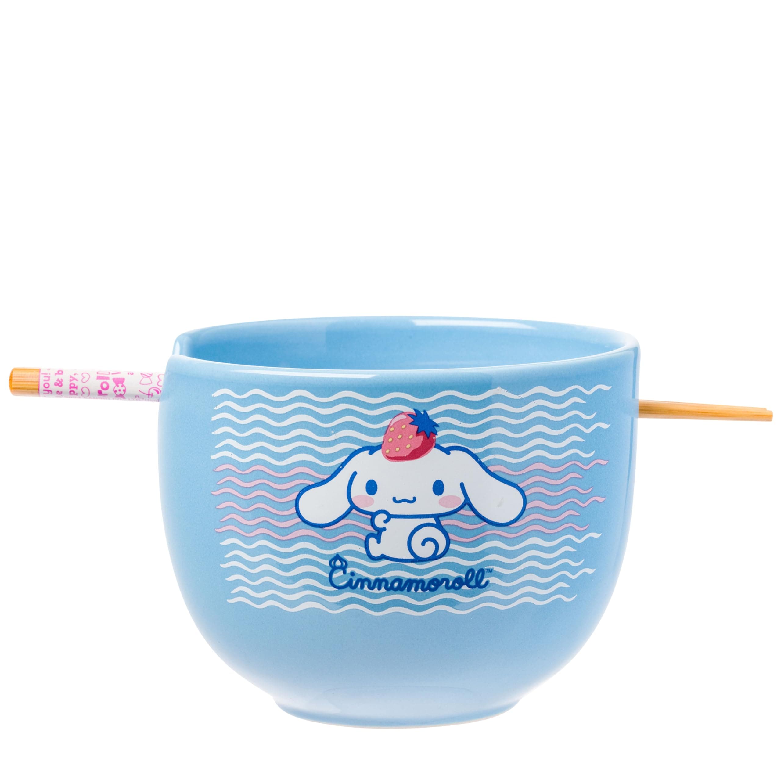 Sanrio Cinnamoroll Strawberry Pose Ceramic Ramen Bowl with Chopsticks 20 Ounces