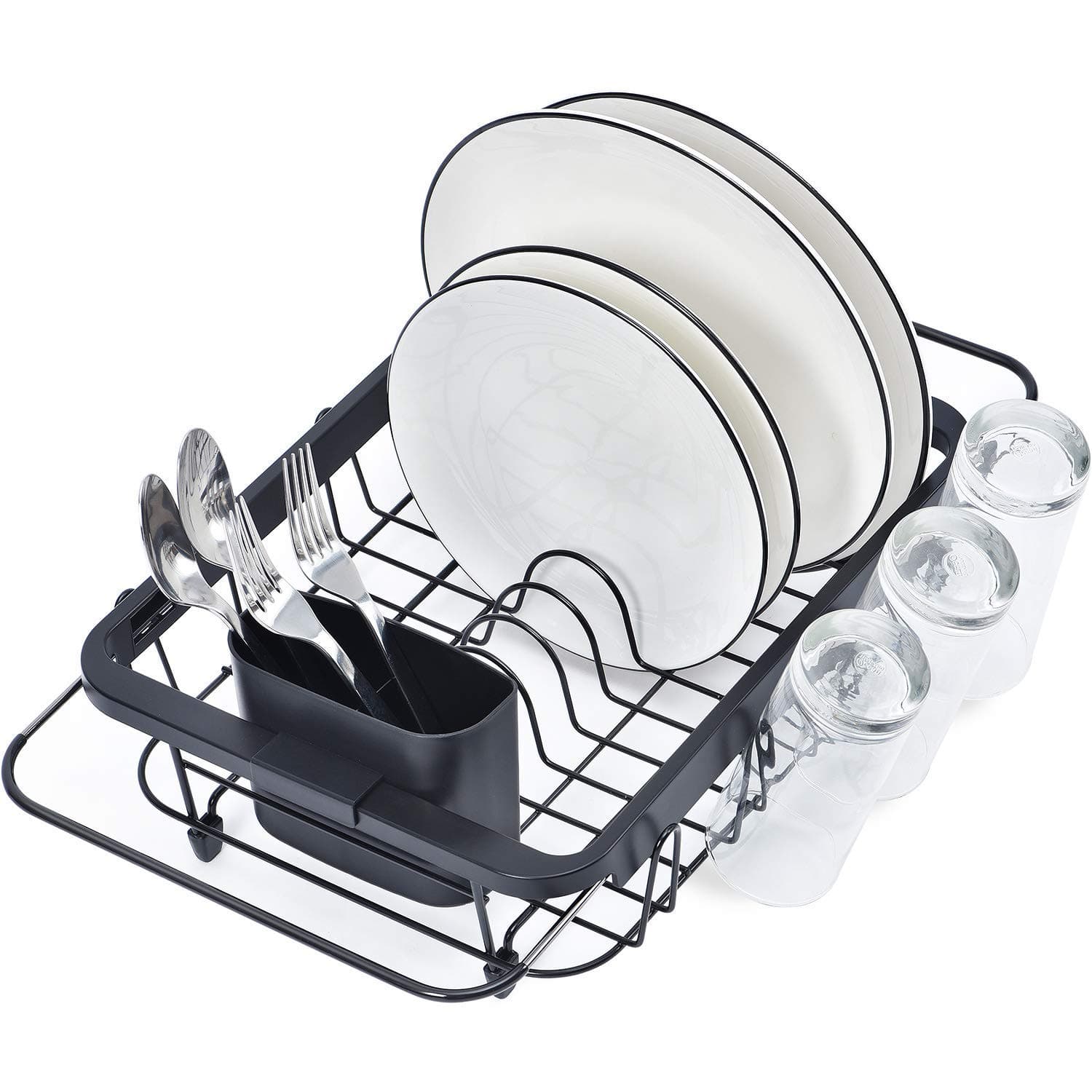TOOLF Expandable Dish Drying Rack Over The Sink Adjustable Dish Rack in Sink Or On Counter Dish Drainer with Utensil Holder Rustproof for Kitchen