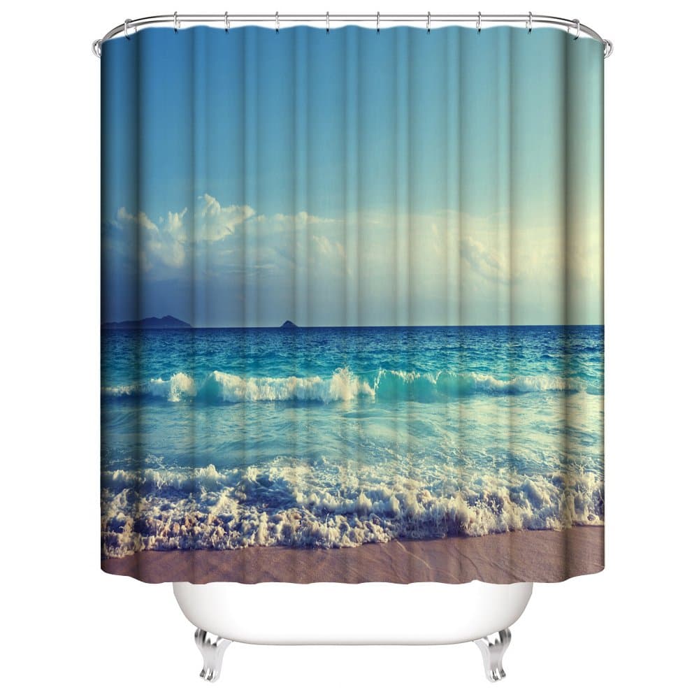 iiHOME Sea Beach Shower Curtains 3D Shower Curtain Printing Digital Bath Decorations with Blue Sea Beach Scene, Bathroon Shower Curtains with Hooks, Beach Scene Shower Curtains,59x70 Inches