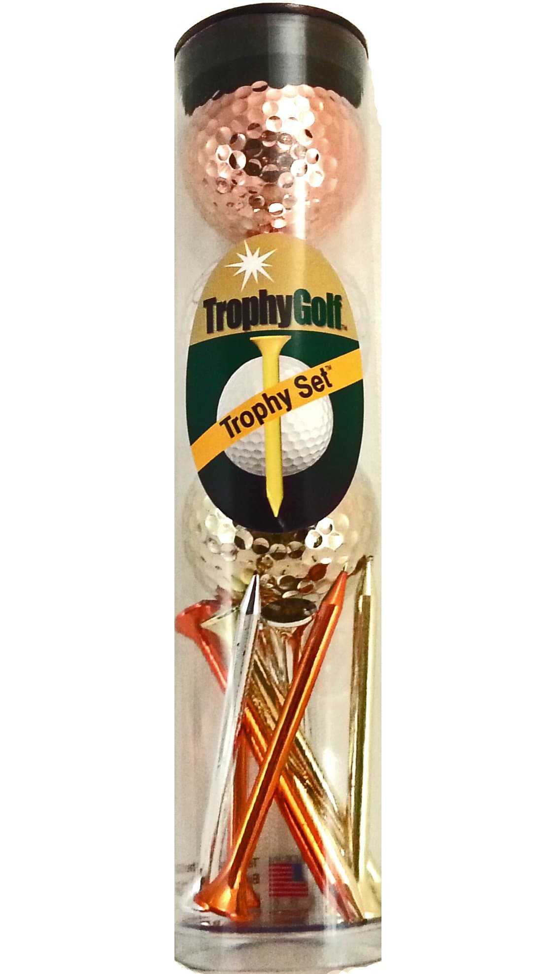 TROPHY GOLF 3 Golf Balls and 9 Olympic Colored Golf Tees Set, Gold/Silver/Bronze