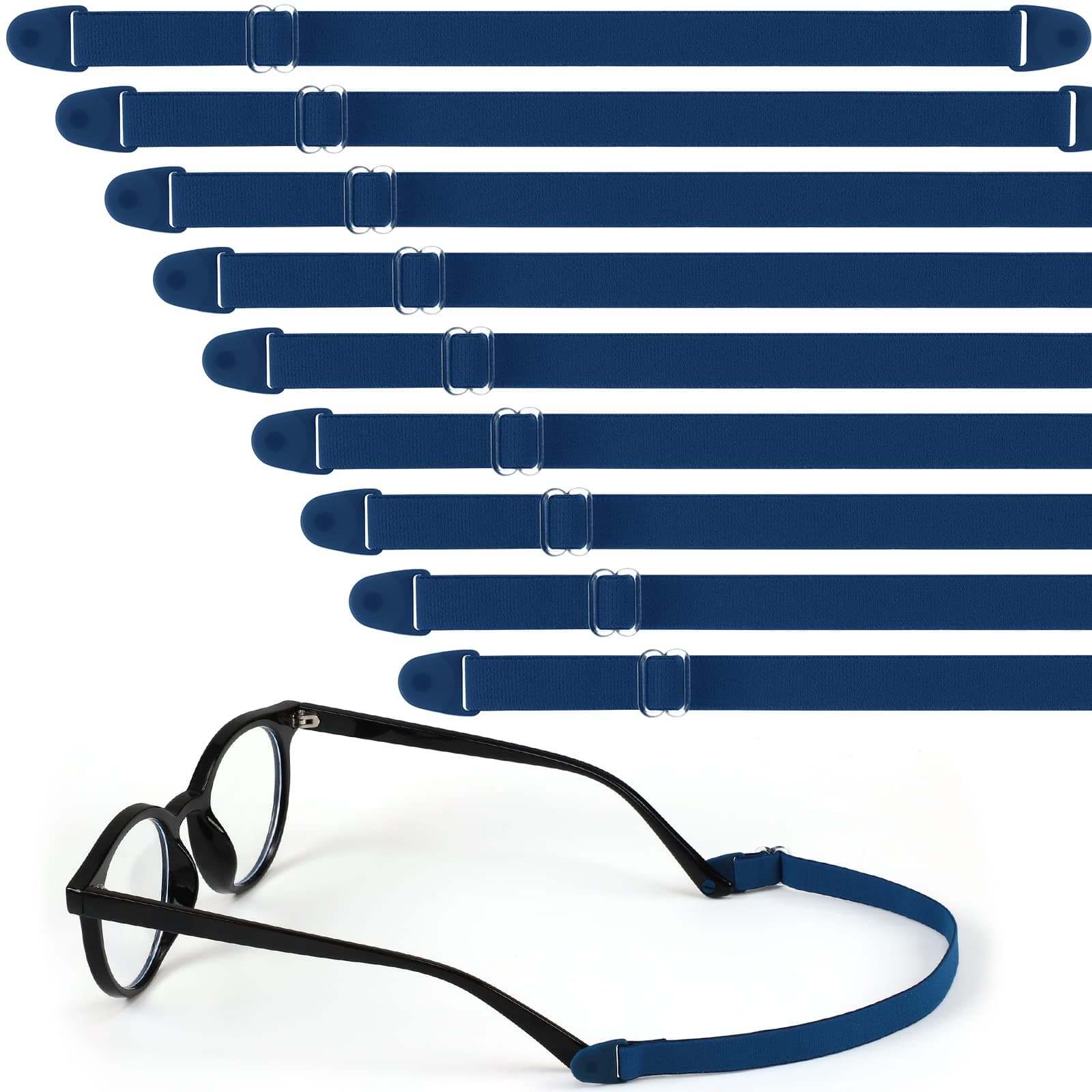 Oudain 9 Pcs Kids Glasses Strap with Snap Button Elastic Adjustable Eyeglass Band Nonslip Glasses Holder for Kids Safety Eyewear Retainers for Toddler Sports Eye Glass Sunglasses Lanyard (Navy Blue)