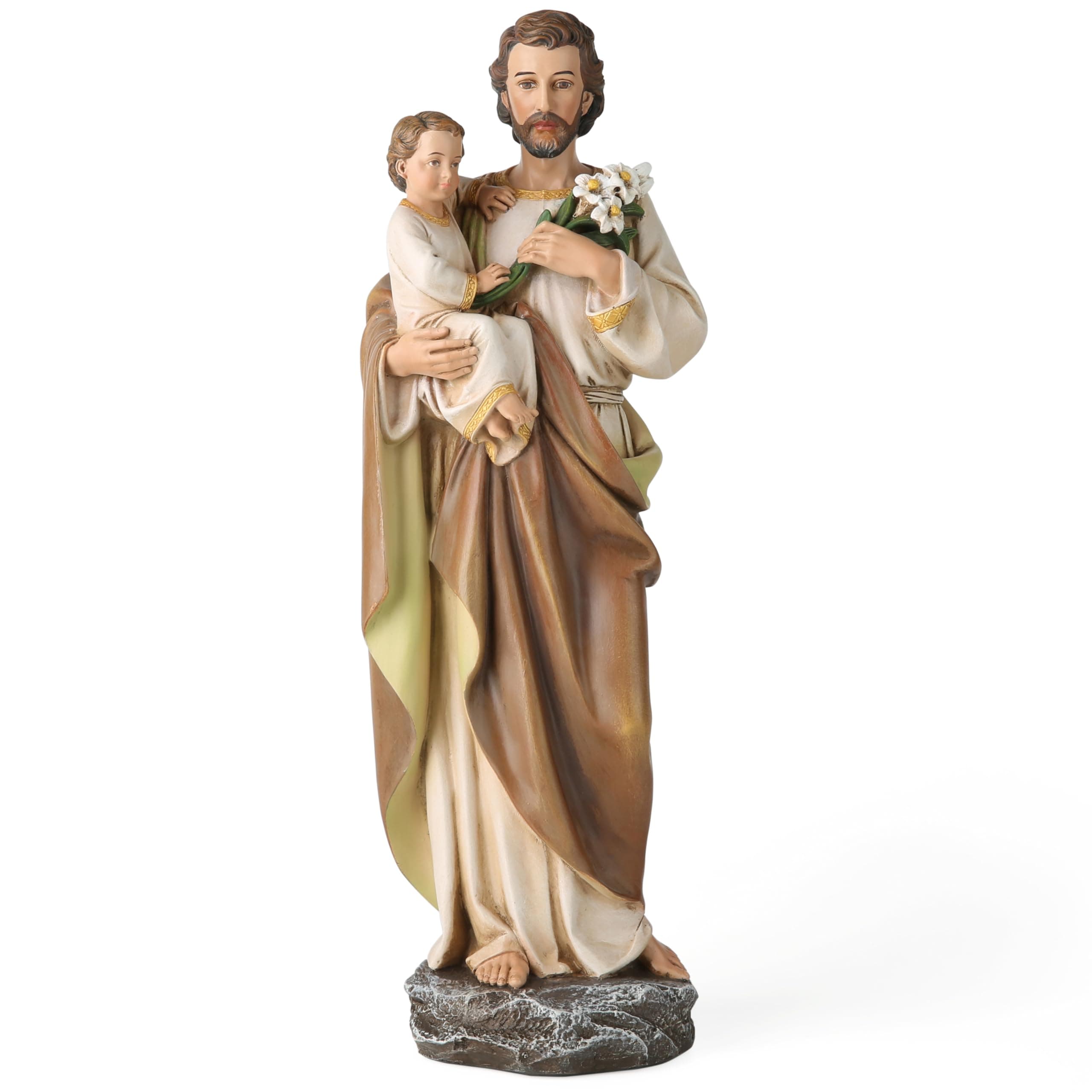 BC BUILDCLASSIC Catholic St. Joseph and Child Jesus Statue, Catholic Saint Figure, Religious Gift for Father's Day, Inspirational Indoor Home Decor, 14 inches H, Hand Painted by