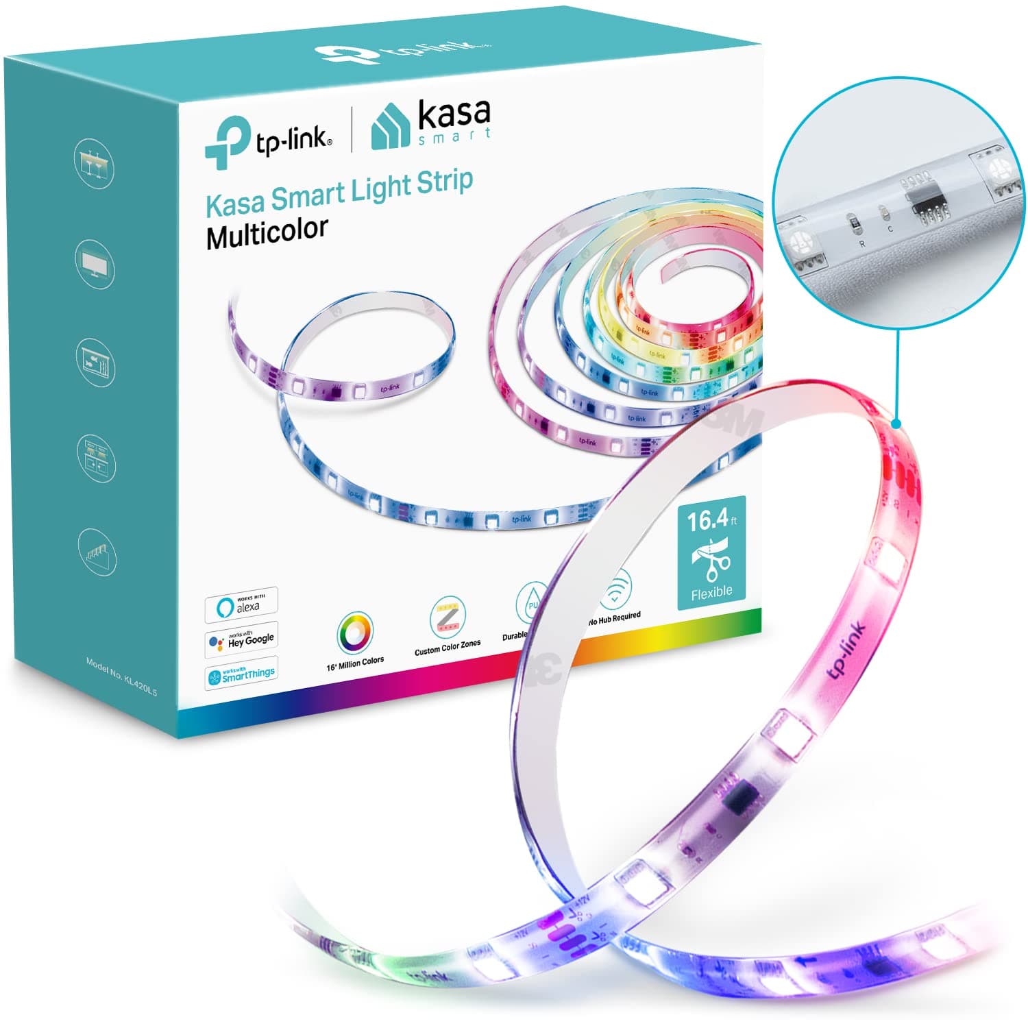 Case Smart LED Light Strip, 50 Colour Zones RGBIC, 5m Wi-Fi LED Strip Compatible with Alexa, Google Home & SmartThings, High Brightness, 16M Colour, PU Coating, Cuttable, 2 Year Warranty (KL420L5)
