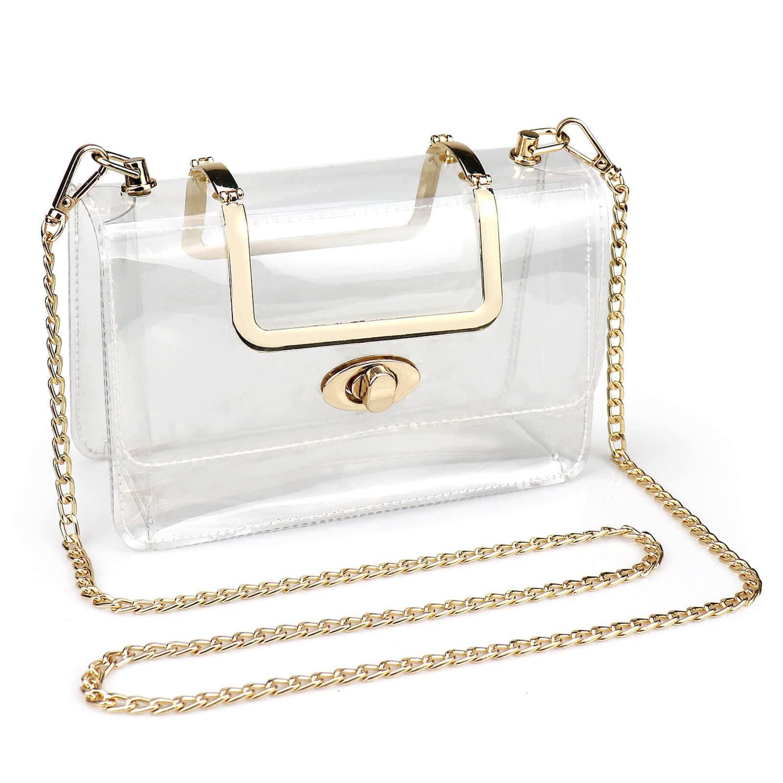 Clear Purse for Women/Girls, Coromay Clear Crossbody Bag NFL & PGA Stadium Approved, Clear Gameday Purse with Removable Chain Strap, Design and Fits Many Occasions