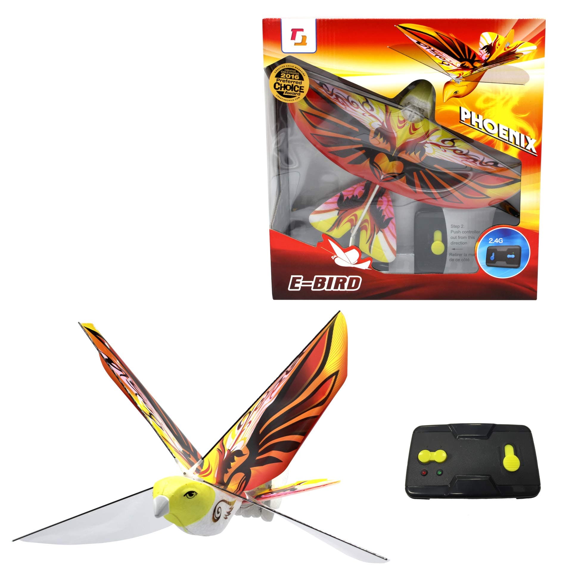 eBird Orange Phoenix - Flying RC Bird Drone Toy for Kids. Indoor/Outdoor Remote Control Bionic Flapping Wings Bird Helicopter. USB Recharging.