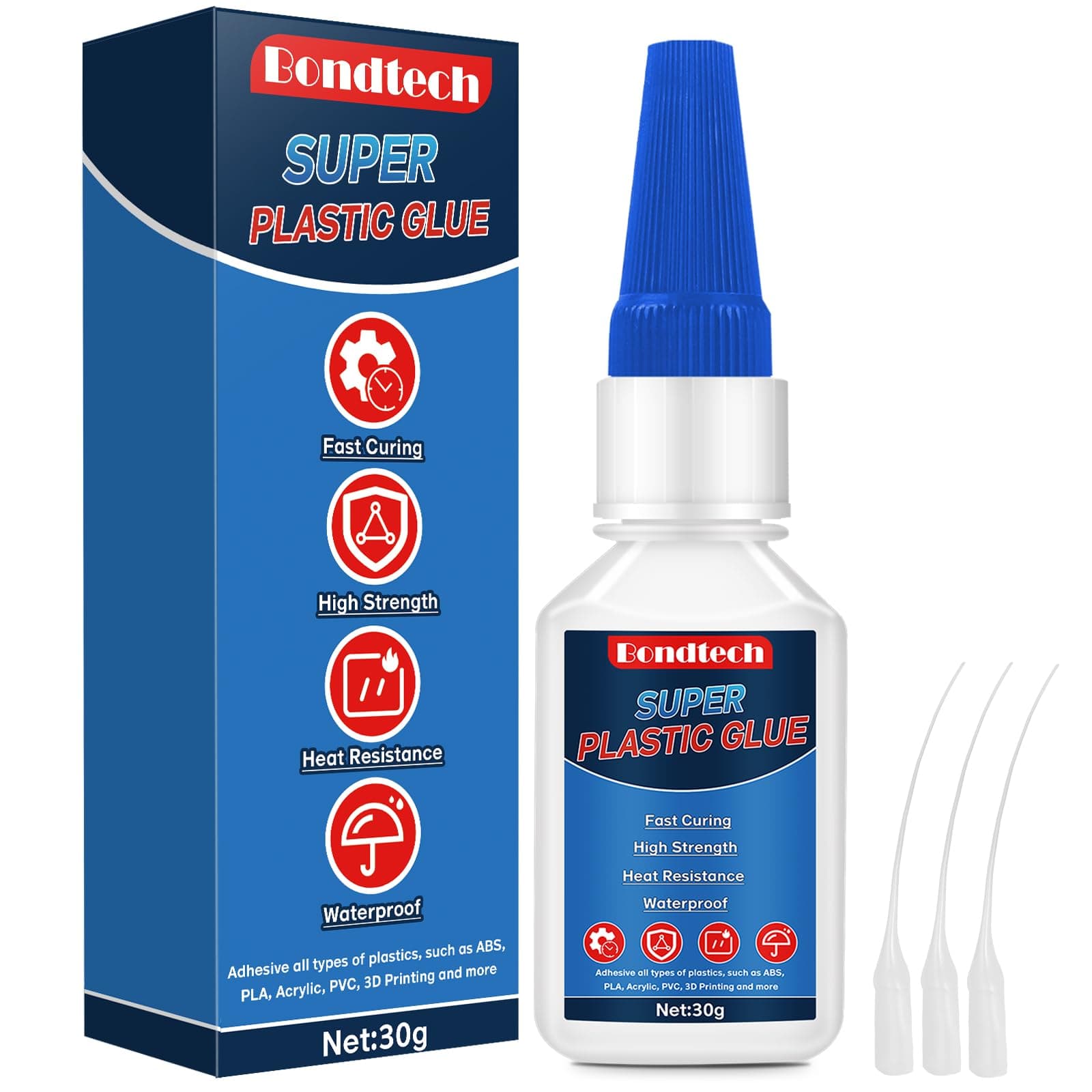 Plastic Glue 30g, Clear Superglue for Plastic, Instant Model Glue, for Miniatures, Model, PLA, 3D Printing, Acrylic, PVC, Waterproof, Heat-Resistant, with Anti-Clog Cap (Clear, Plastic Glue)