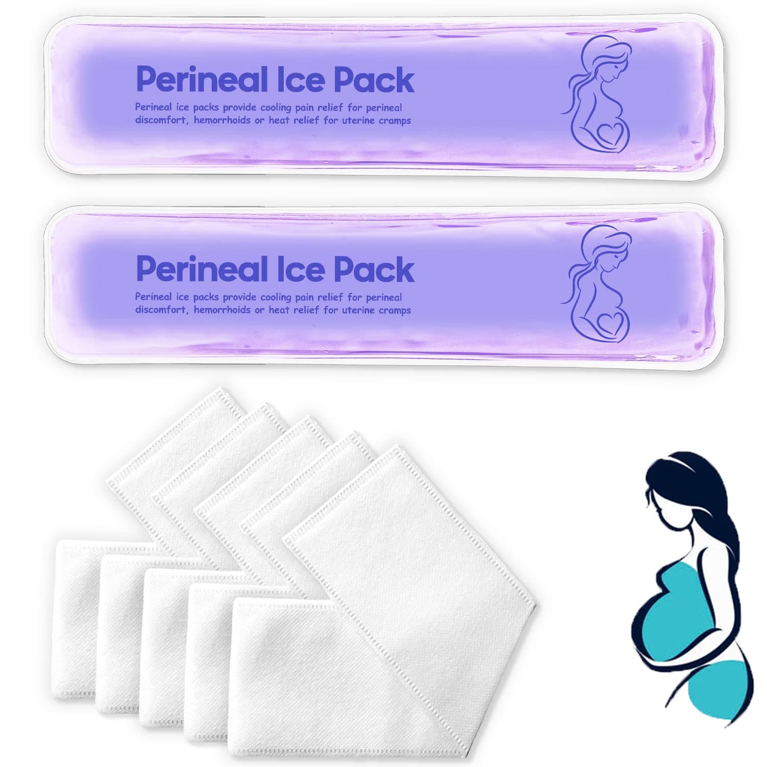 Reusable Perineal Cooling Pad for Hot & Cold Packs for Women After Pregnancy and Delivery, Pack of 2 Gel Pads Plus 3 Washable Sleeves (LAN)