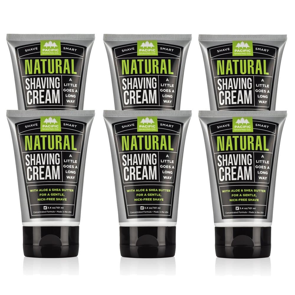 Natural Shaving Cream - Safe, Natural, and Plant-Derived Ingredients for a Smooth Shave, Softer Skin, Less Irritation, Cruelty Free, TSA Friendly, Made in USA, 3.4 oz (6-Pack)
